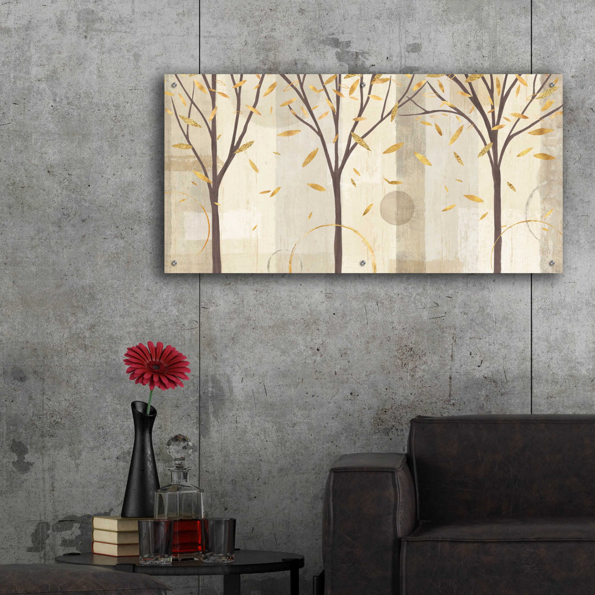 Epic Art 'Watercolor Forest Gold I' by Veronique Charron, Acrylic Glass Wall Art,48x24