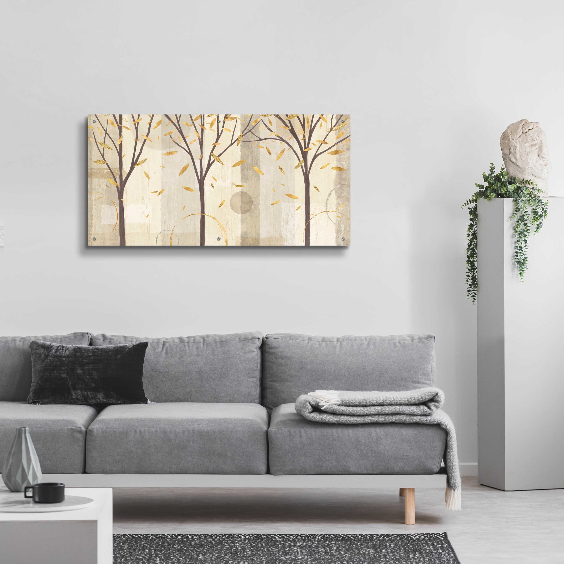 Epic Art 'Watercolor Forest Gold I' by Veronique Charron, Acrylic Glass Wall Art,48x24