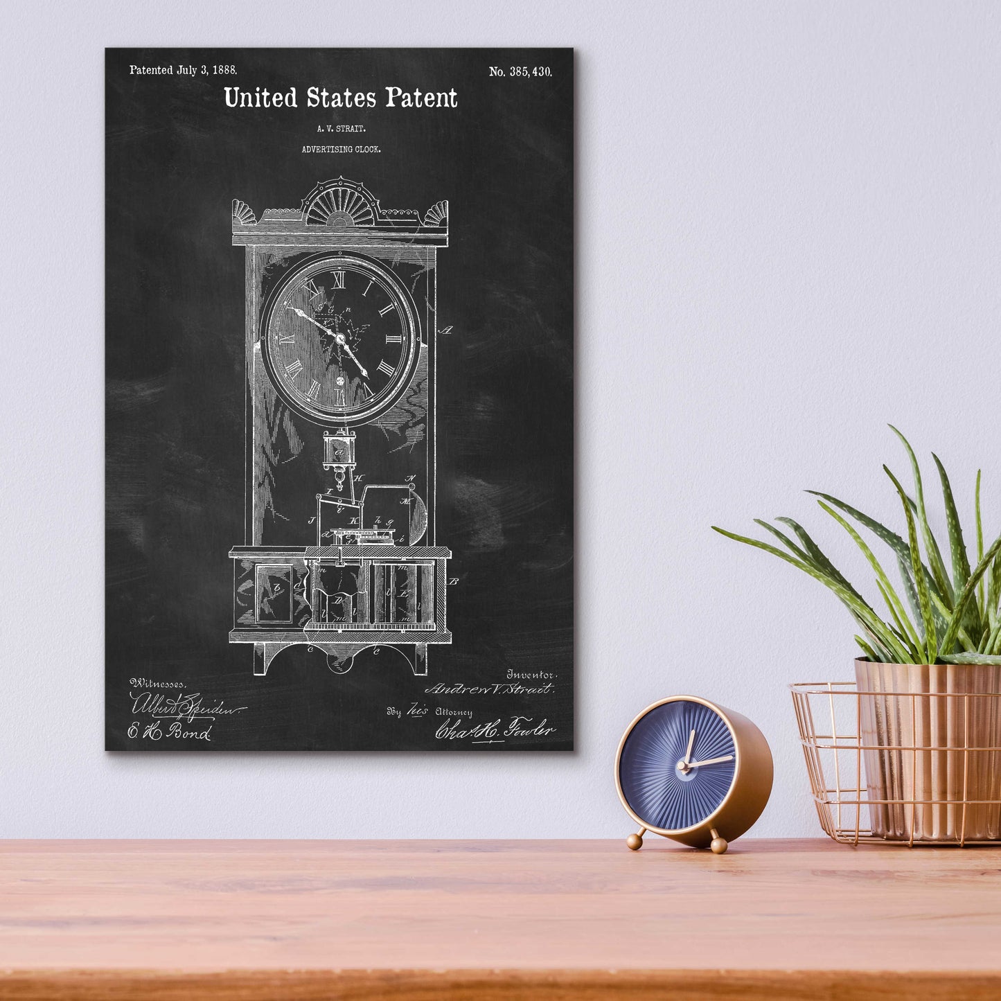 Epic Art 'Mantel Clock Blueprint Patent Chalkboard,' Acrylic Glass Wall Art,12x16