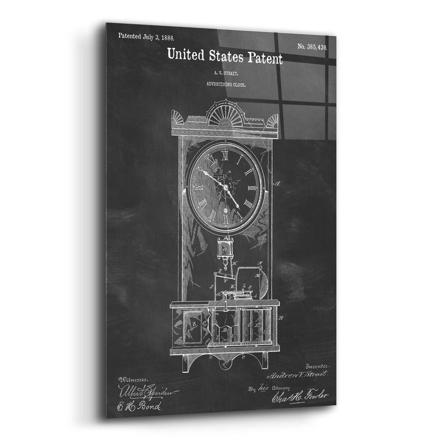 Epic Art 'Mantel Clock Blueprint Patent Chalkboard,' Acrylic Glass Wall Art,16x24