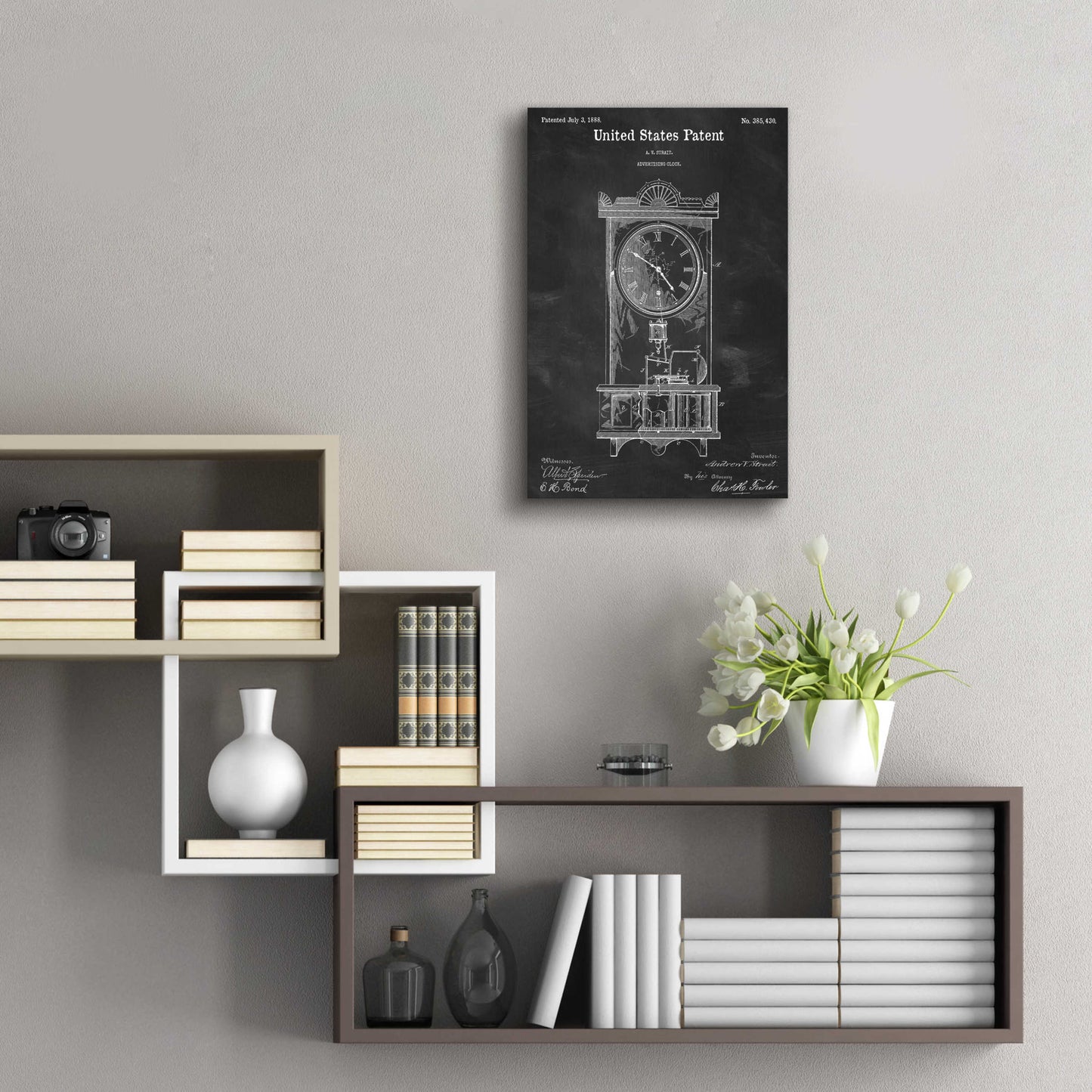Epic Art 'Mantel Clock Blueprint Patent Chalkboard,' Acrylic Glass Wall Art,16x24