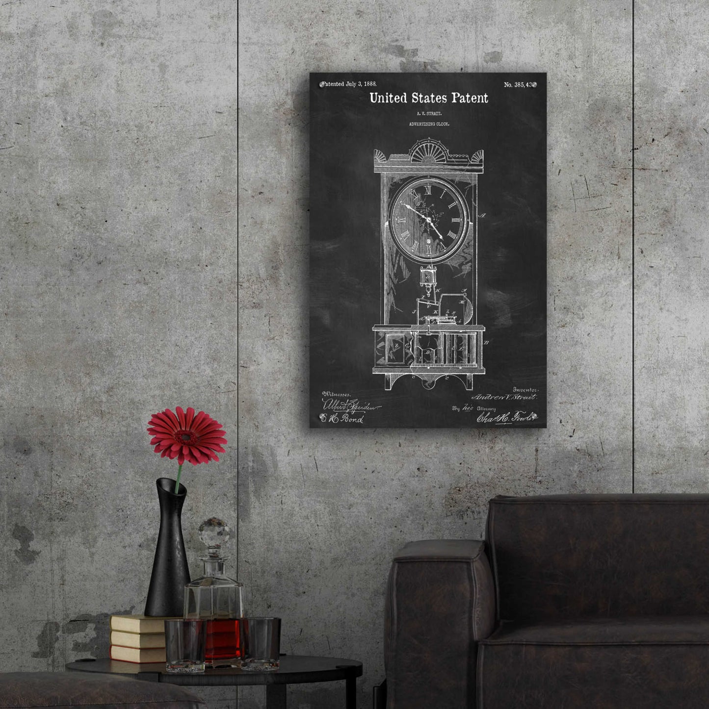 Epic Art 'Mantel Clock Blueprint Patent Chalkboard,' Acrylic Glass Wall Art,24x36