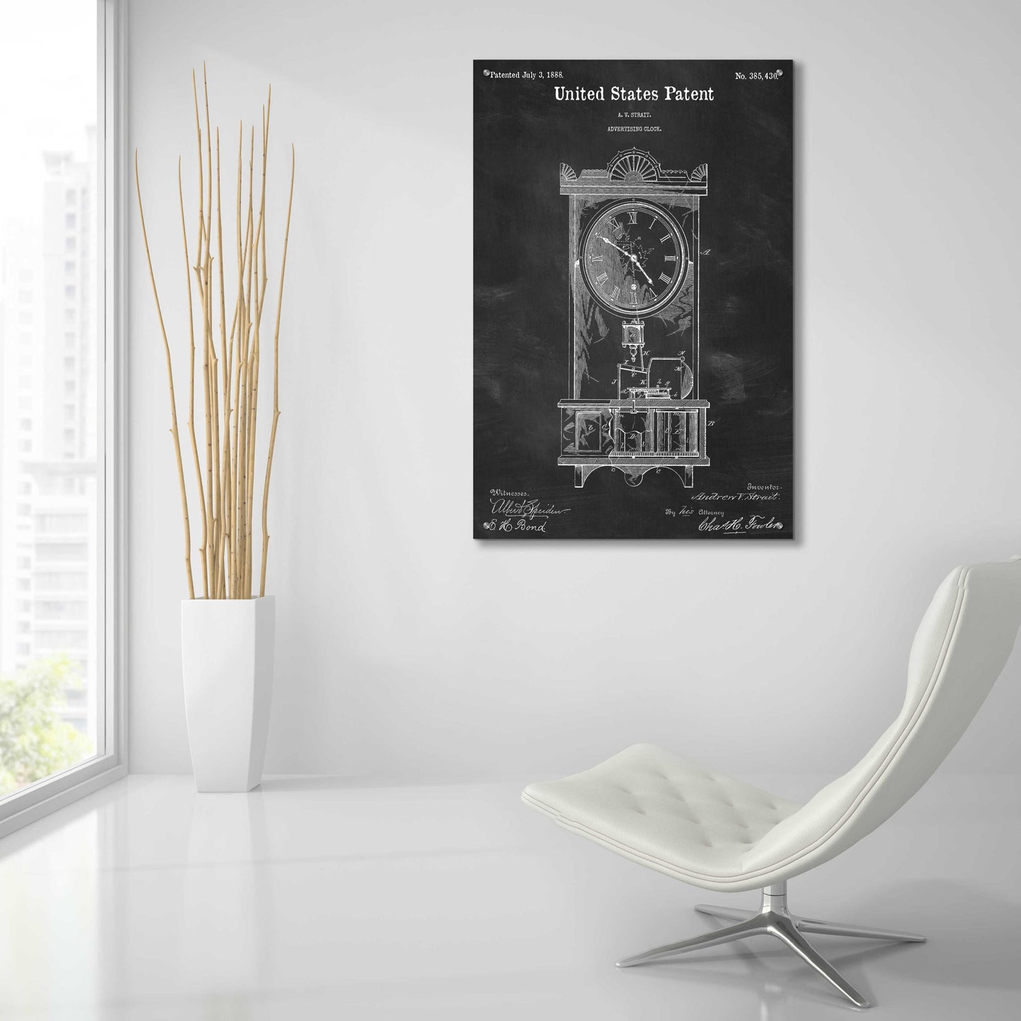 Epic Art 'Mantel Clock Blueprint Patent Chalkboard,' Acrylic Glass Wall Art,24x36