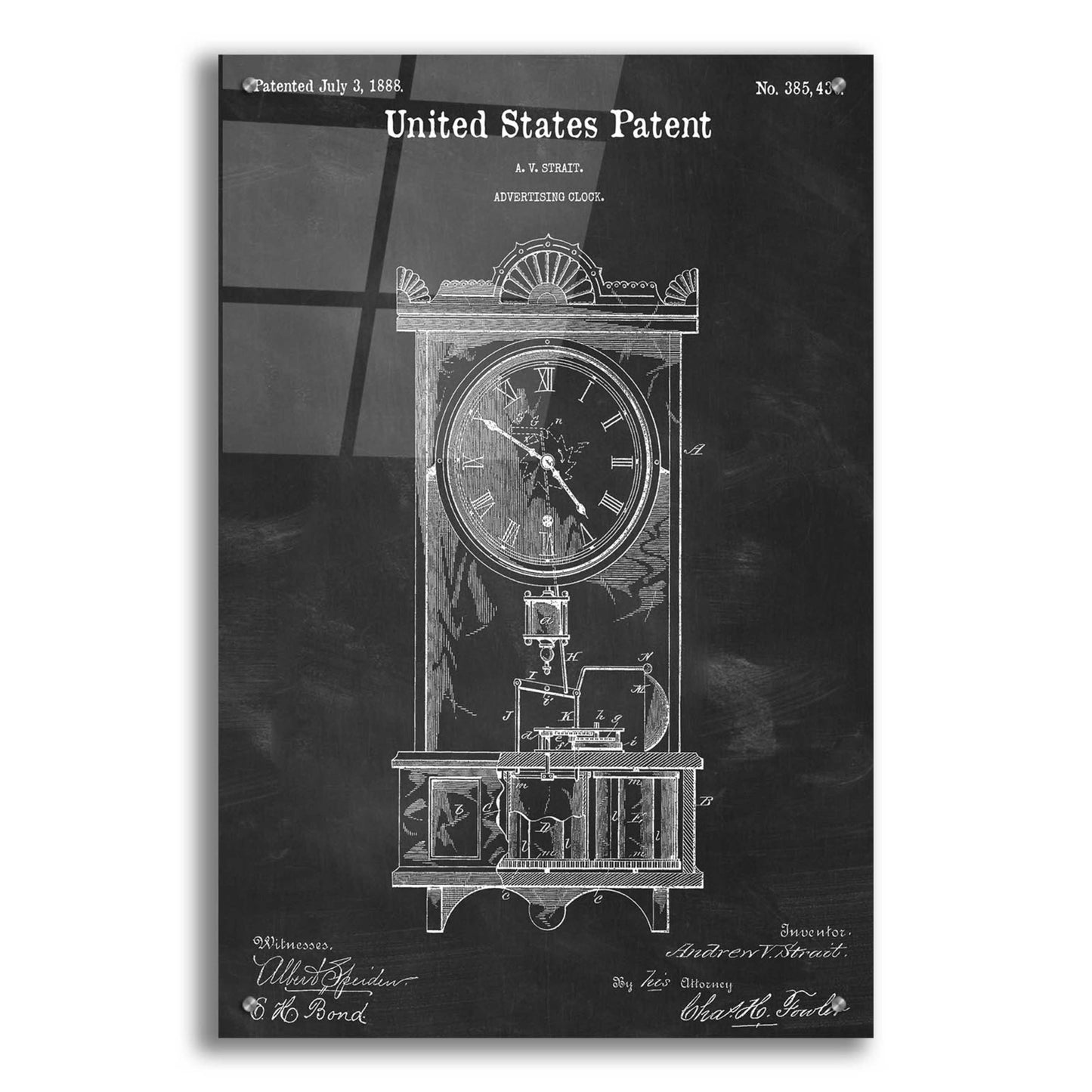 Epic Art 'Mantel Clock Blueprint Patent Chalkboard,' Acrylic Glass Wall Art,24x36