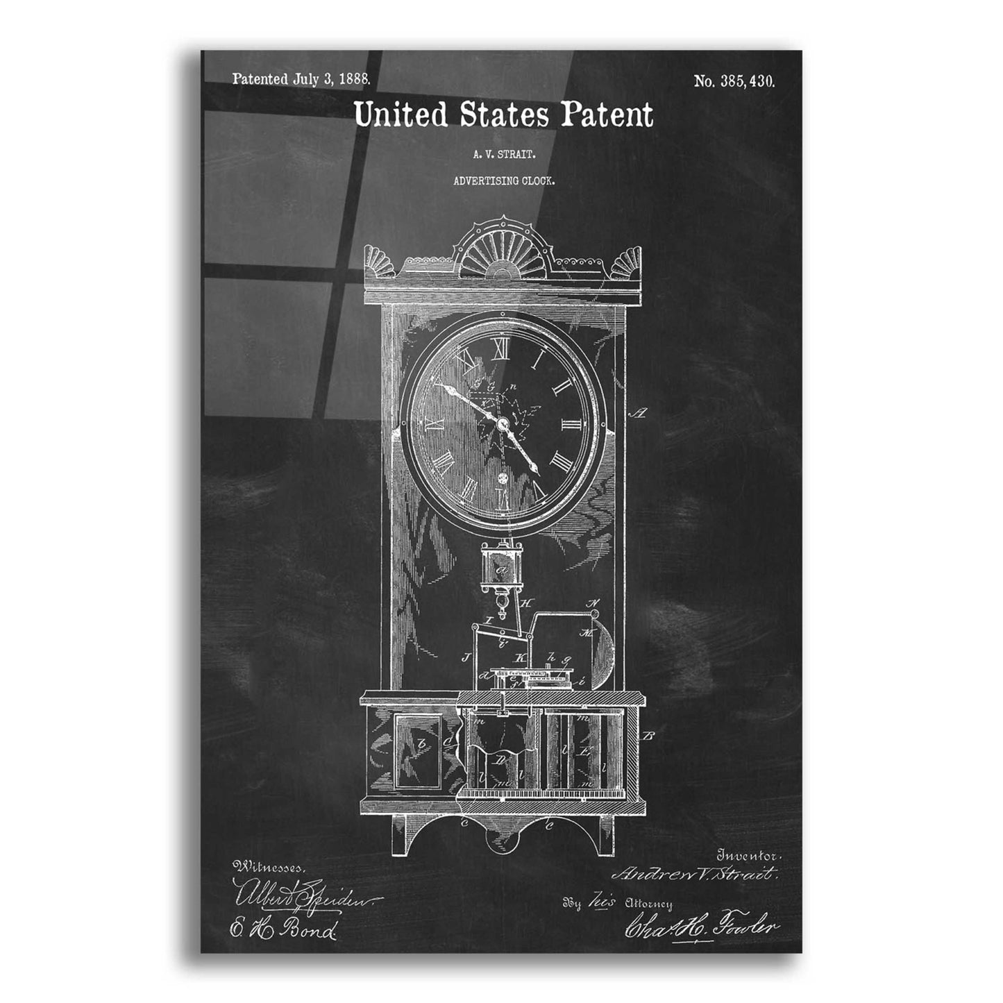 Epic Art 'Mantel Clock Blueprint Patent Chalkboard,' Acrylic Glass Wall Art,12x16x1.1x0,18x26x1.1x0,26x34x1.74x0,40x54x1.74x0