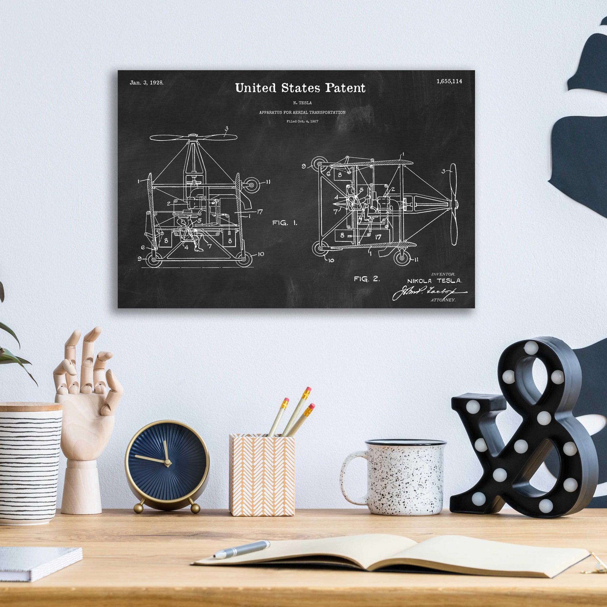Epic Art 'Tesla Aerial Apparatus Blueprint Patent Chalkboard,' Acrylic Glass Wall Art,16x12