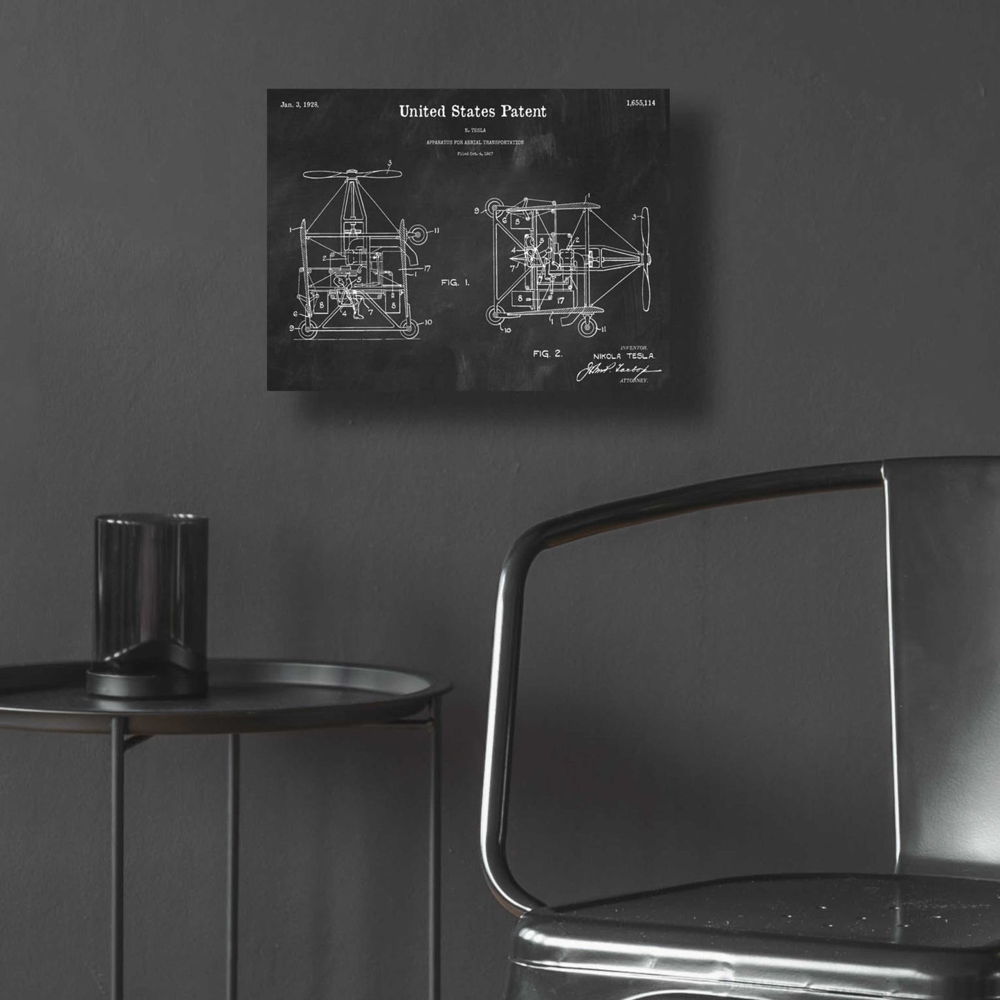 Epic Art 'Tesla Aerial Apparatus Blueprint Patent Chalkboard,' Acrylic Glass Wall Art,16x12