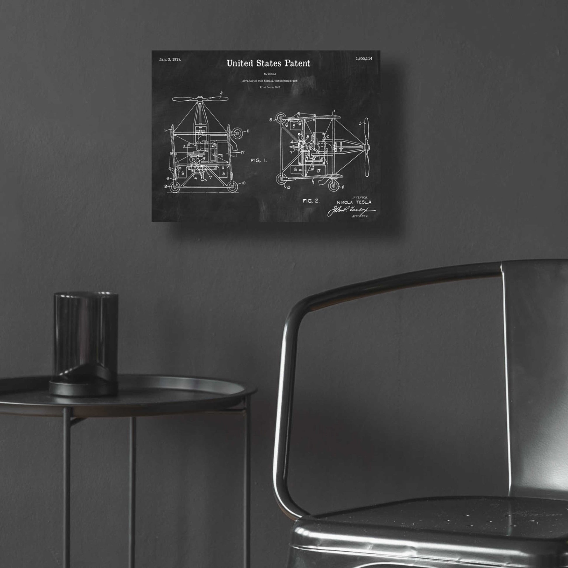 Epic Art 'Tesla Aerial Apparatus Blueprint Patent Chalkboard,' Acrylic Glass Wall Art,16x12