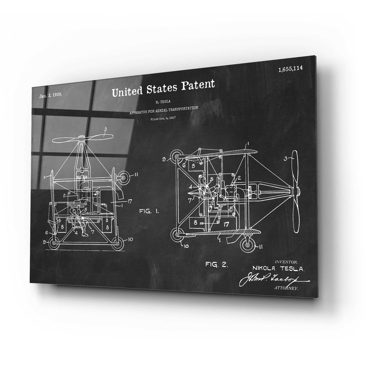 Epic Art 'Tesla Aerial Apparatus Blueprint Patent Chalkboard,' Acrylic Glass Wall Art,24x16