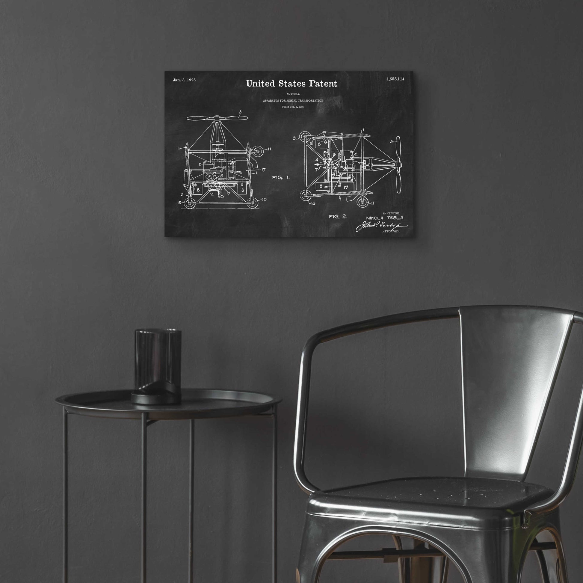 Epic Art 'Tesla Aerial Apparatus Blueprint Patent Chalkboard,' Acrylic Glass Wall Art,24x16