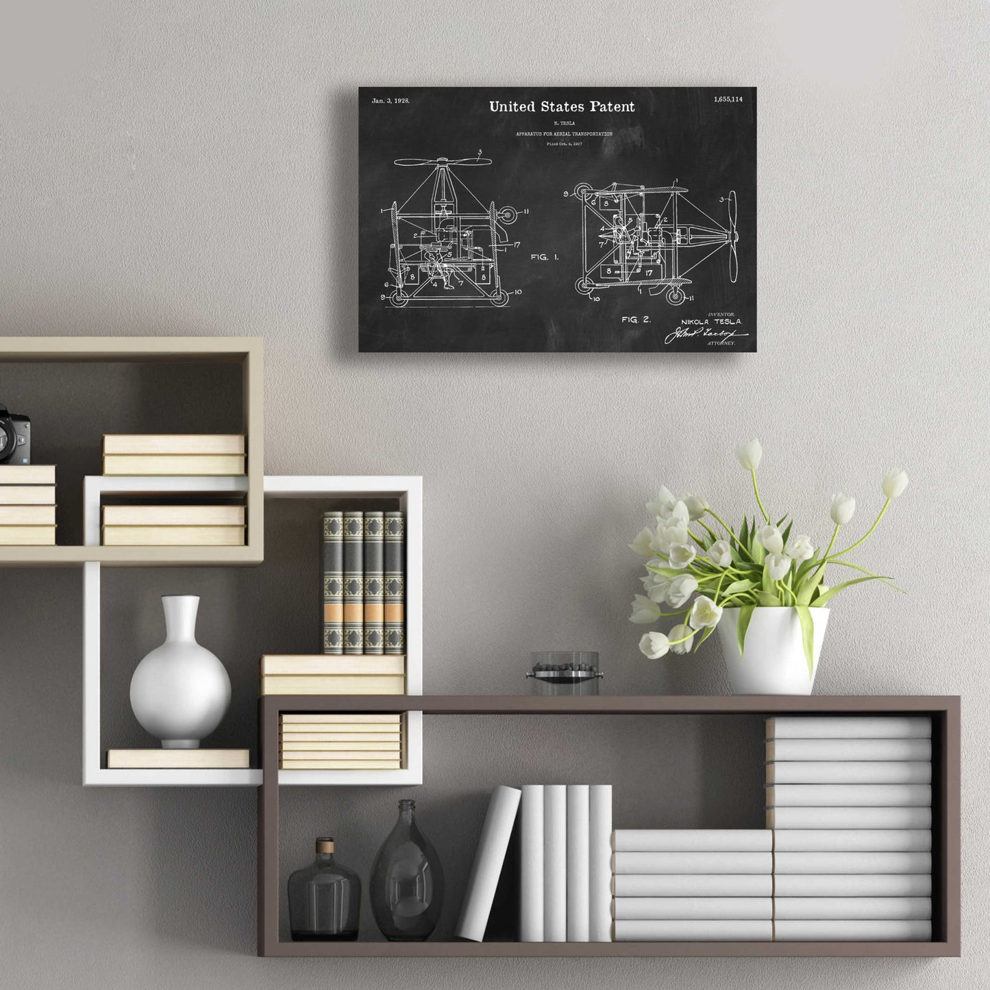 Epic Art 'Tesla Aerial Apparatus Blueprint Patent Chalkboard,' Acrylic Glass Wall Art,24x16