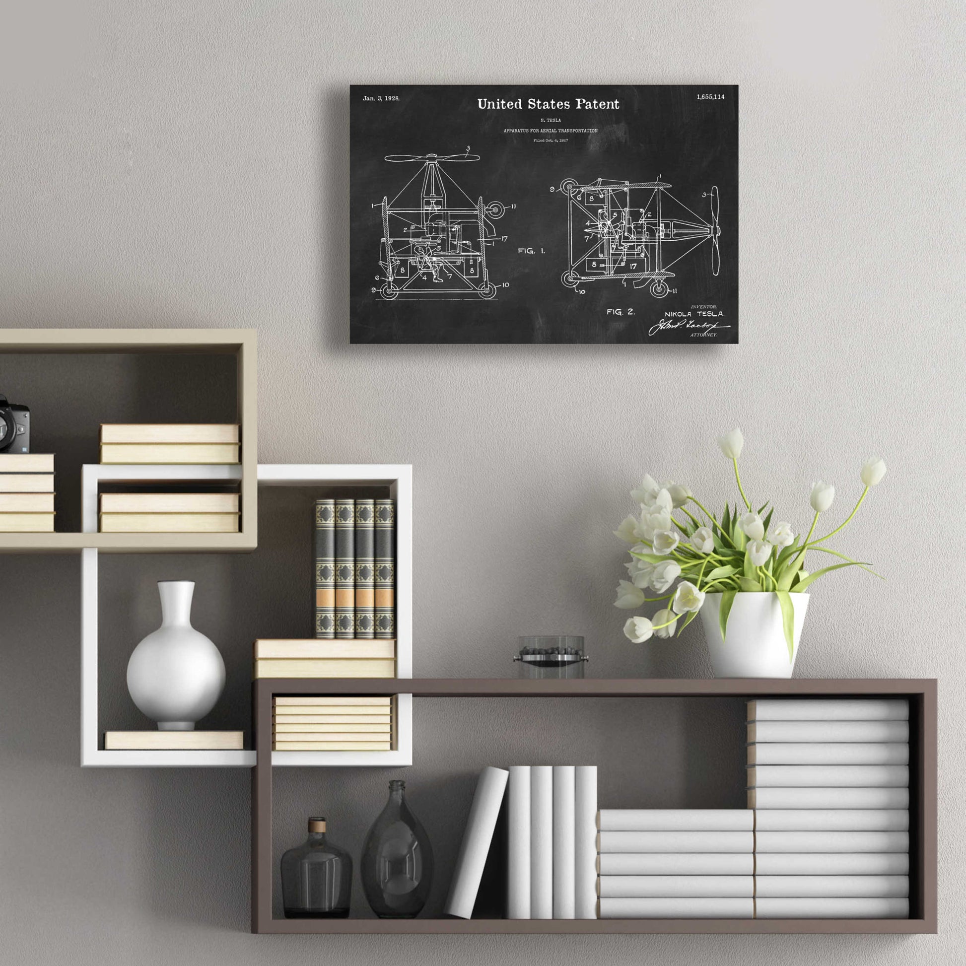Epic Art 'Tesla Aerial Apparatus Blueprint Patent Chalkboard,' Acrylic Glass Wall Art,24x16