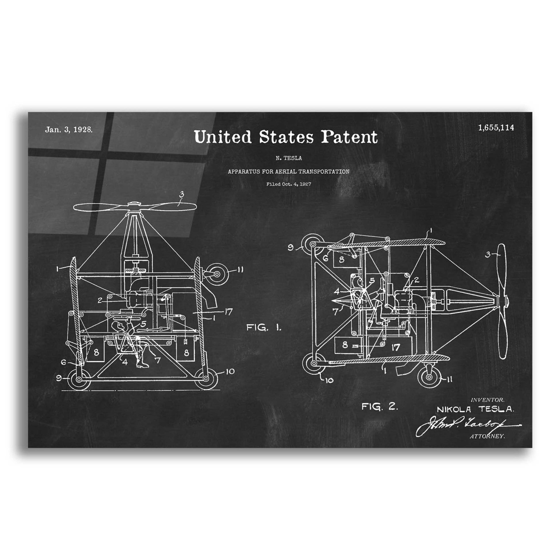 Epic Art 'Tesla Aerial Apparatus Blueprint Patent Chalkboard,' Acrylic Glass Wall Art,24x16