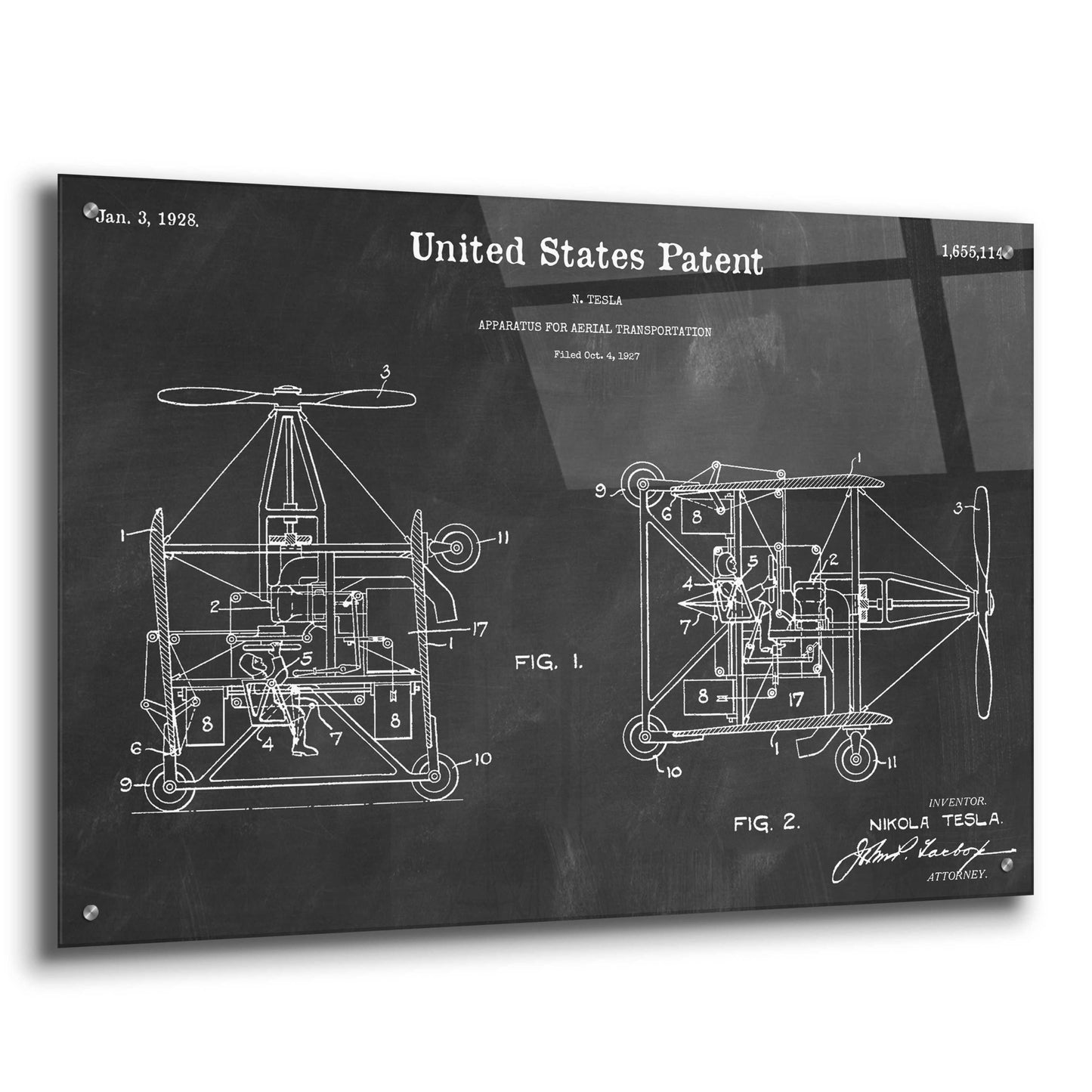 Epic Art 'Tesla Aerial Apparatus Blueprint Patent Chalkboard,' Acrylic Glass Wall Art,36x24