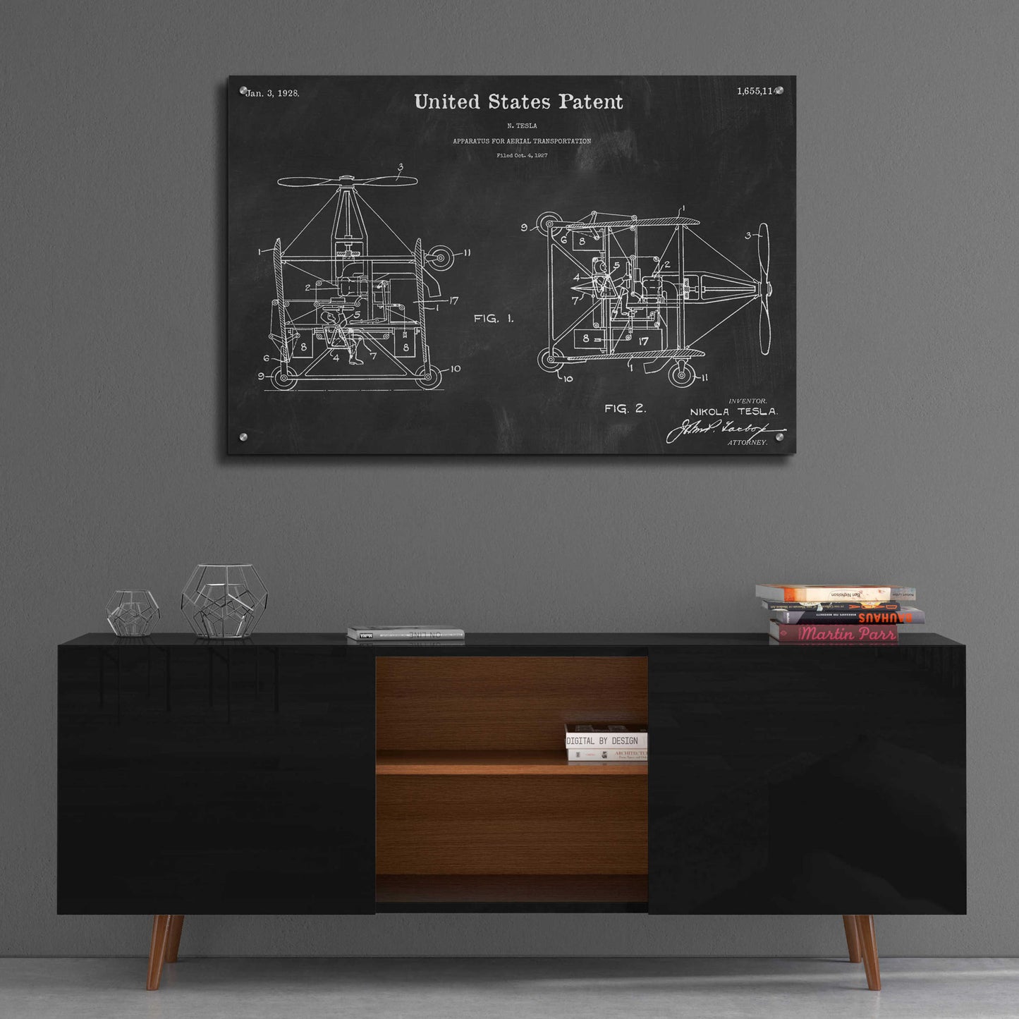 Epic Art 'Tesla Aerial Apparatus Blueprint Patent Chalkboard,' Acrylic Glass Wall Art,36x24