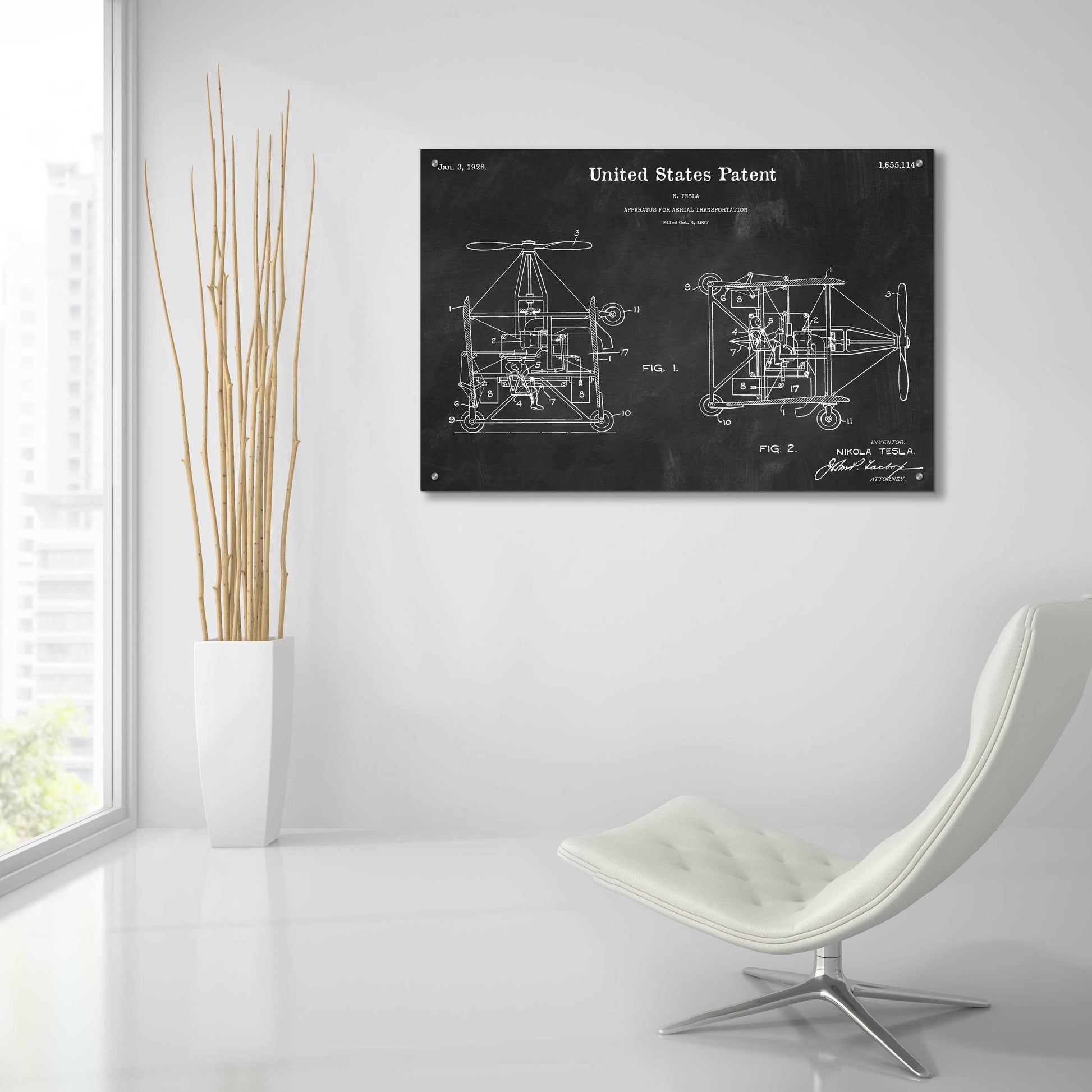 Epic Art 'Tesla Aerial Apparatus Blueprint Patent Chalkboard,' Acrylic Glass Wall Art,36x24