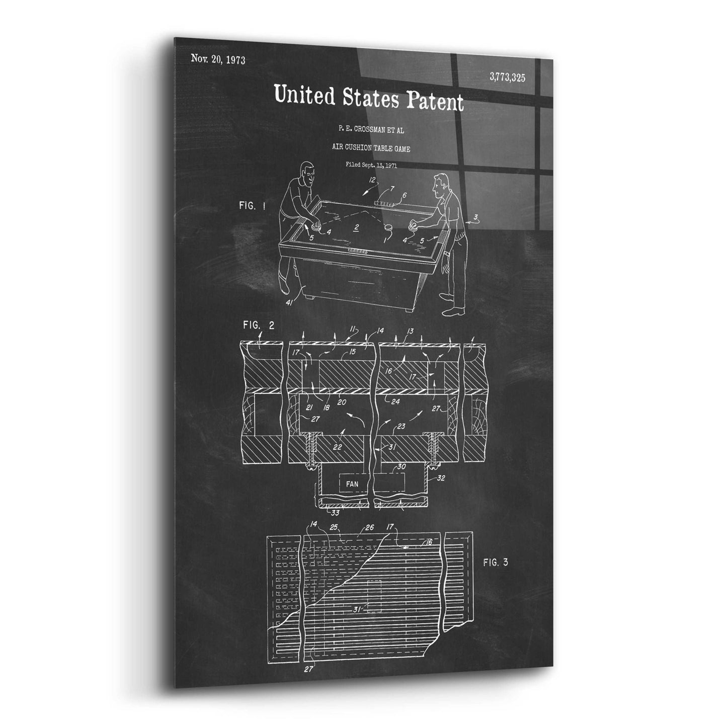 Epic Art 'Air Hockey Blueprint Patent Chalkboard,' Acrylic Glass Wall Art,12x16