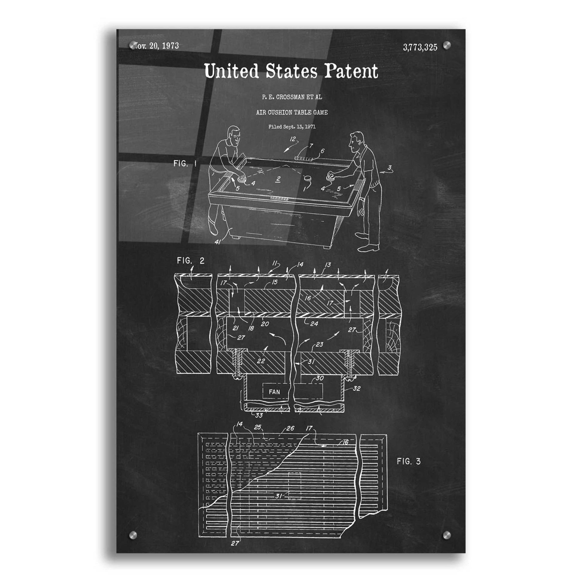 Epic Art 'Air Hockey Blueprint Patent Chalkboard,' Acrylic Glass Wall Art,24x36