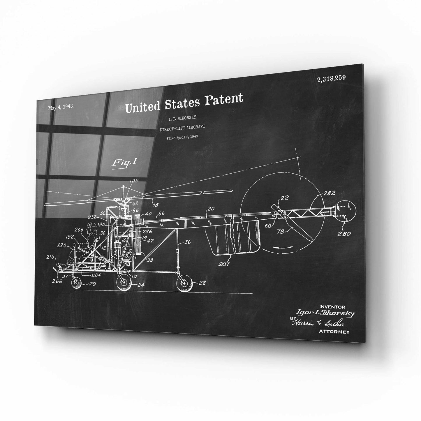 Epic Art 'Direct-Lift Aircraft Blueprint Patent Chalkboard,' Acrylic Glass Wall Art,16x12