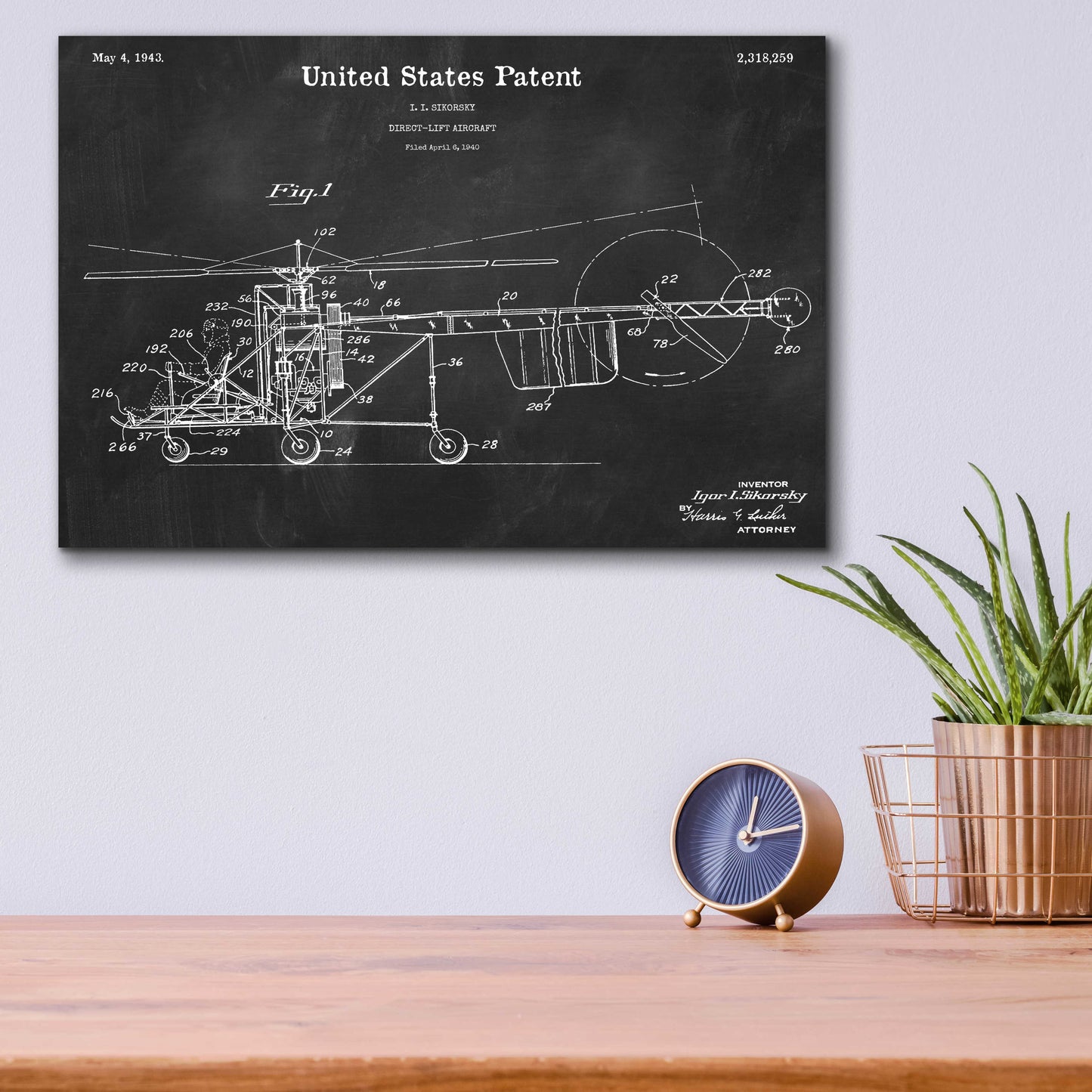 Epic Art 'Direct-Lift Aircraft Blueprint Patent Chalkboard,' Acrylic Glass Wall Art,16x12