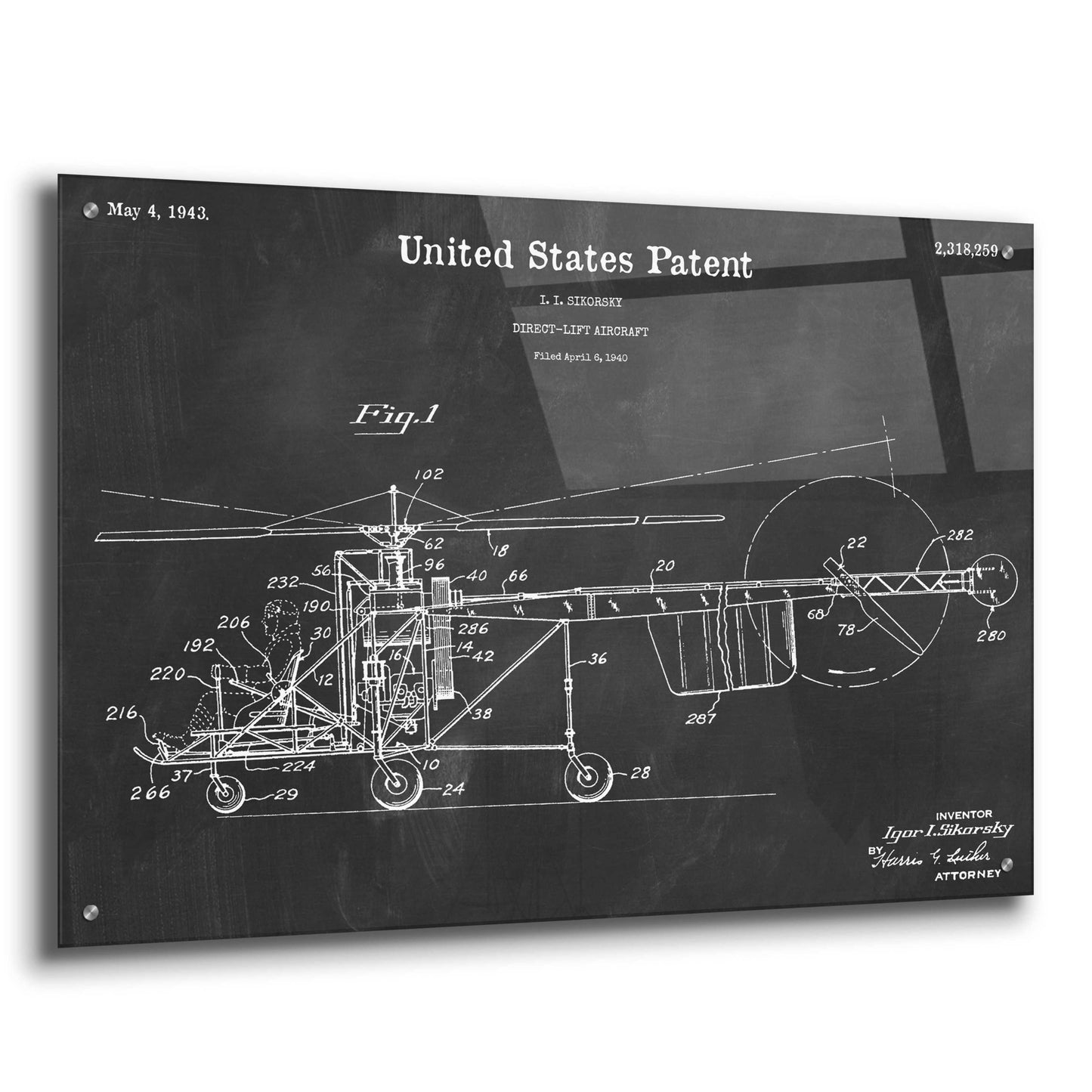 Epic Art 'Direct-Lift Aircraft Blueprint Patent Chalkboard,' Acrylic Glass Wall Art,36x24