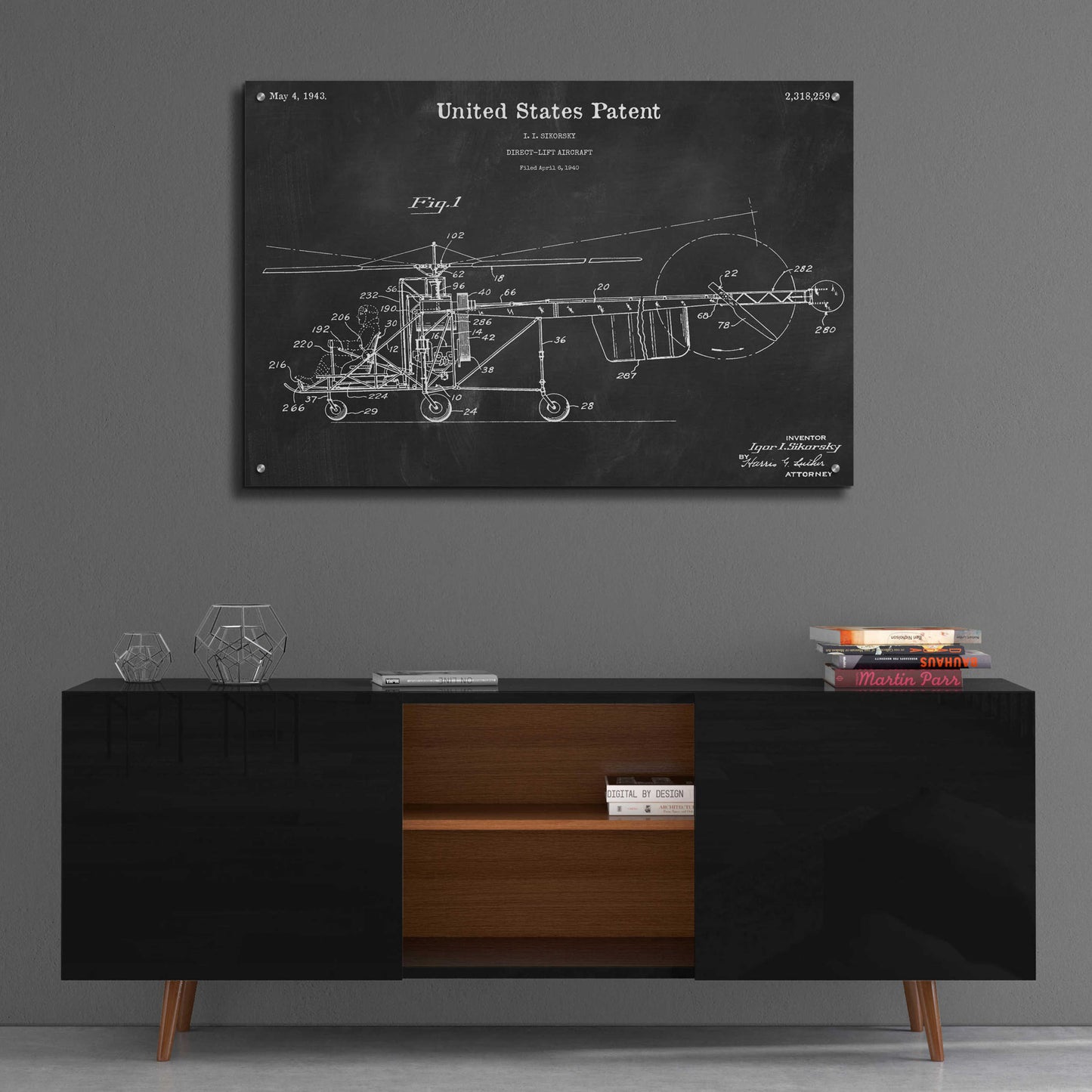 Epic Art 'Direct-Lift Aircraft Blueprint Patent Chalkboard,' Acrylic Glass Wall Art,36x24