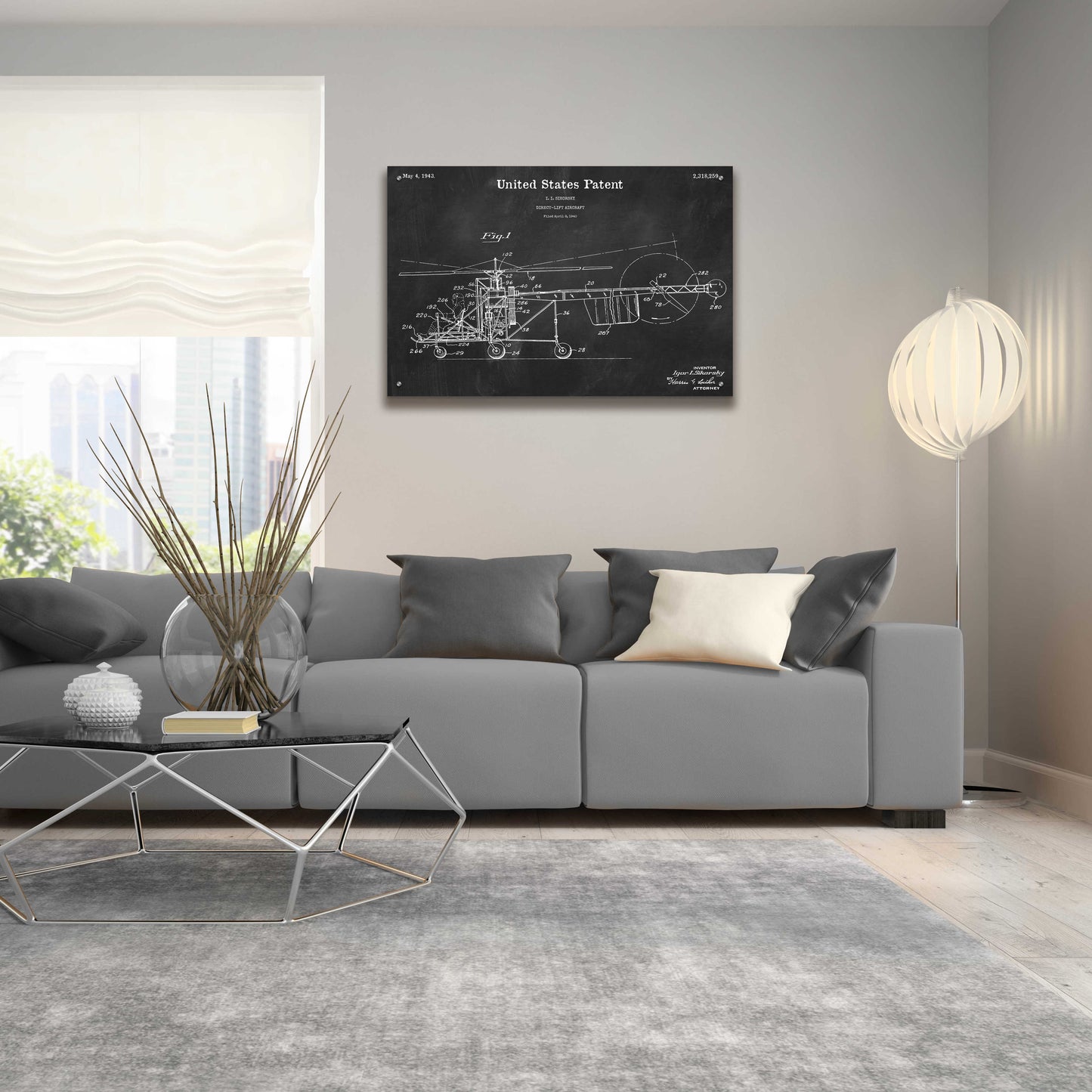 Epic Art 'Direct-Lift Aircraft Blueprint Patent Chalkboard,' Acrylic Glass Wall Art,36x24