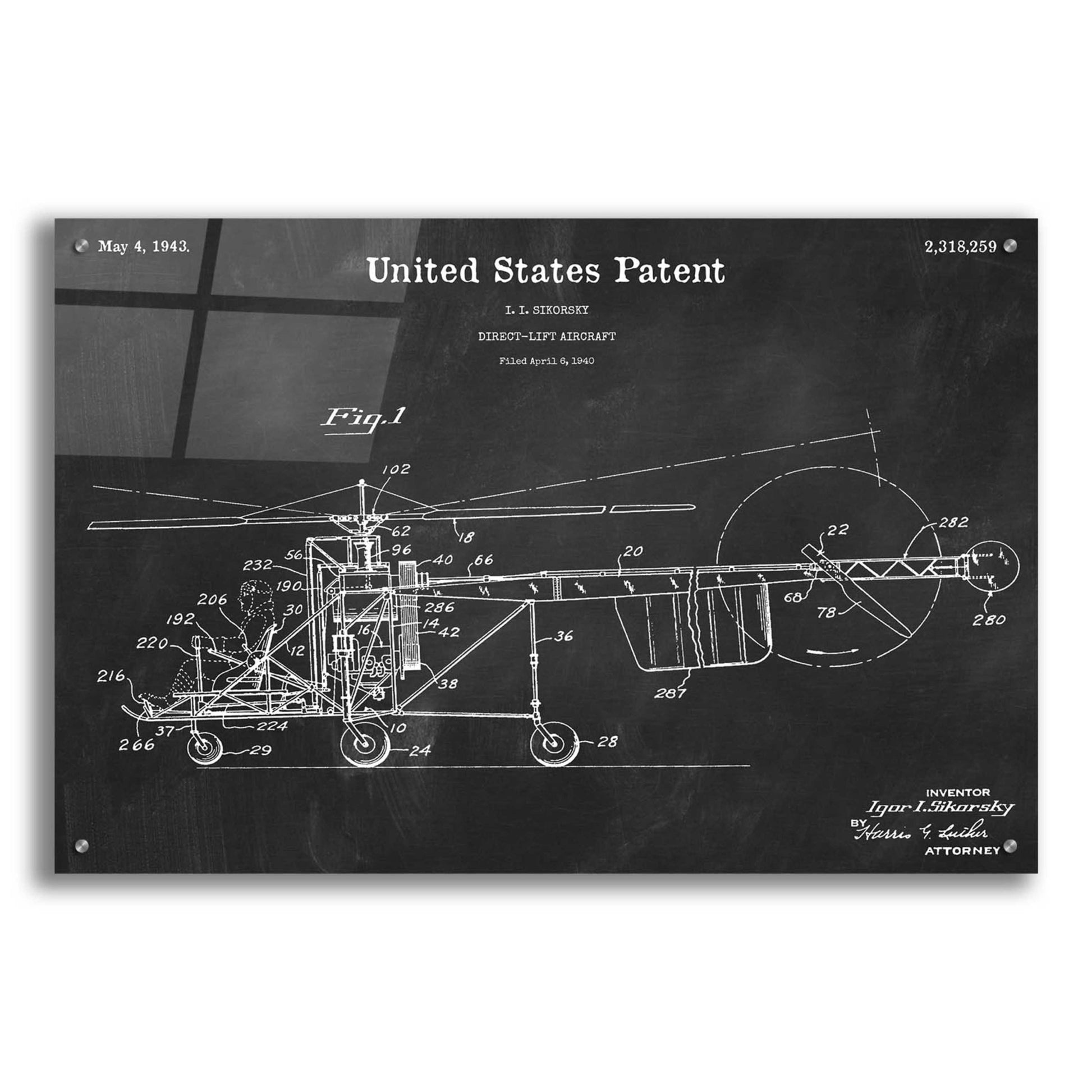 Epic Art 'Direct-Lift Aircraft Blueprint Patent Chalkboard,' Acrylic Glass Wall Art,36x24