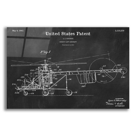 Epic Art 'Direct-Lift Aircraft Blueprint Patent Chalkboard,' Acrylic Glass Wall Art,16x12x1.1x0,26x18x1.1x0,34x26x1.74x0,54x40x1.74x0