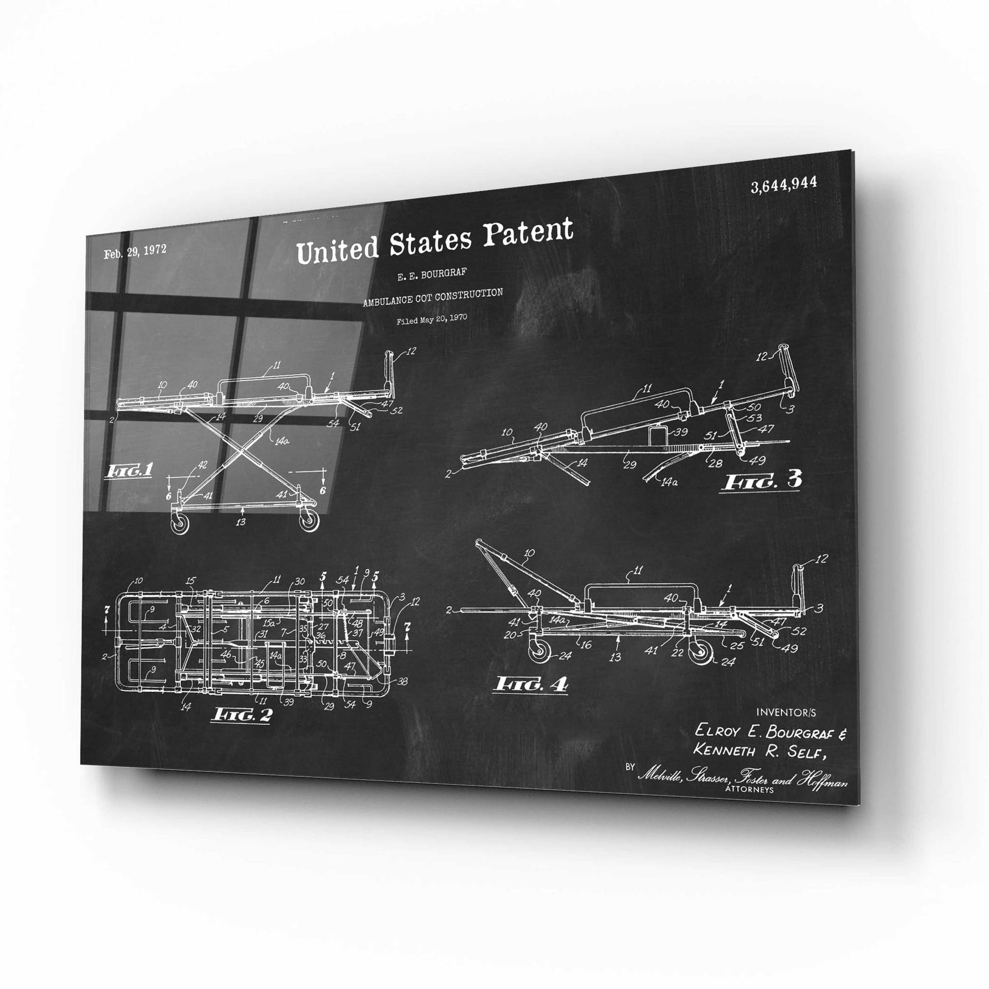 Epic Art 'EMT Stretcher Blueprint Patent Chalkboard,' Acrylic Glass Wall Art,16x12