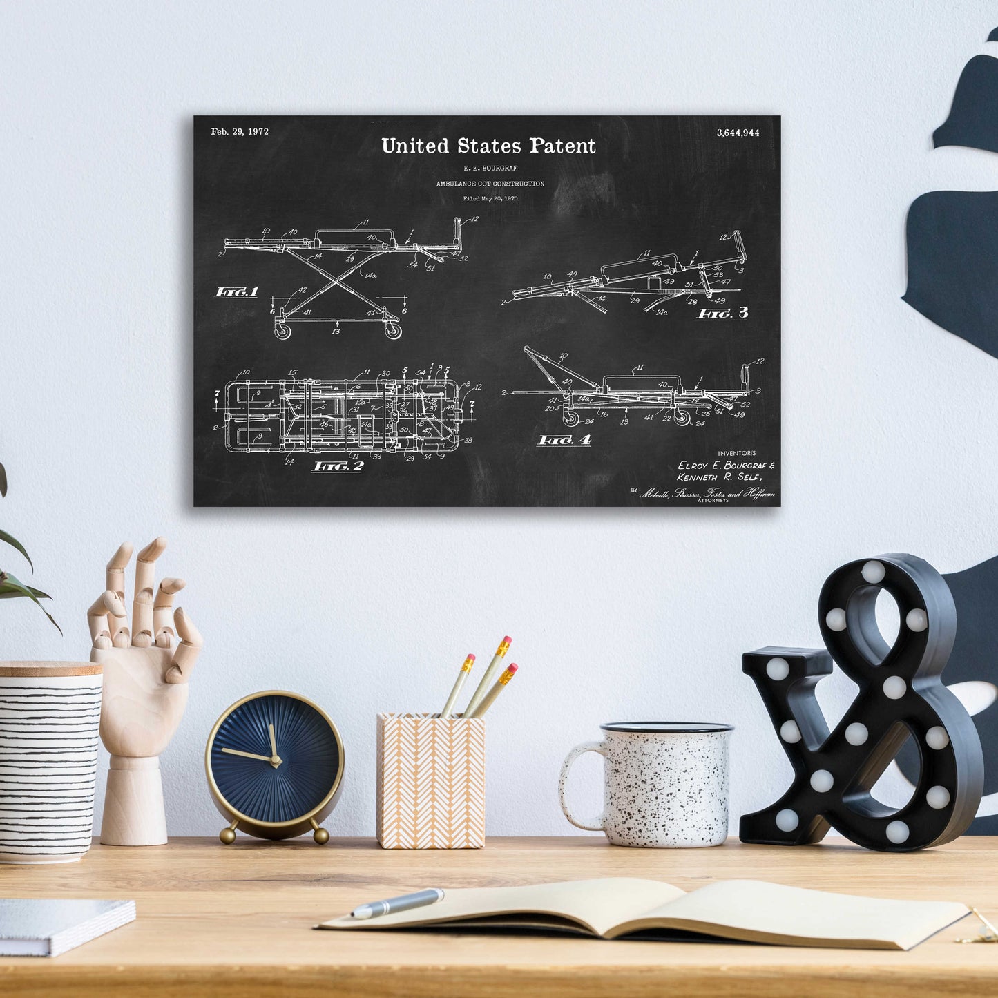 Epic Art 'EMT Stretcher Blueprint Patent Chalkboard,' Acrylic Glass Wall Art,16x12