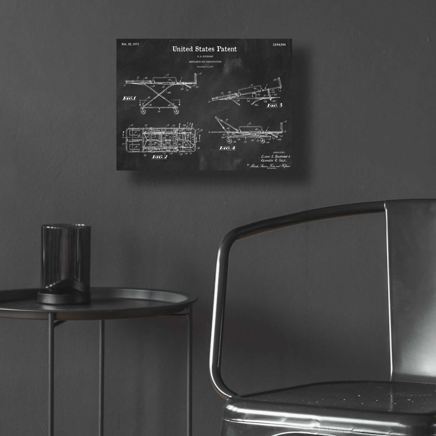 Epic Art 'EMT Stretcher Blueprint Patent Chalkboard,' Acrylic Glass Wall Art,16x12