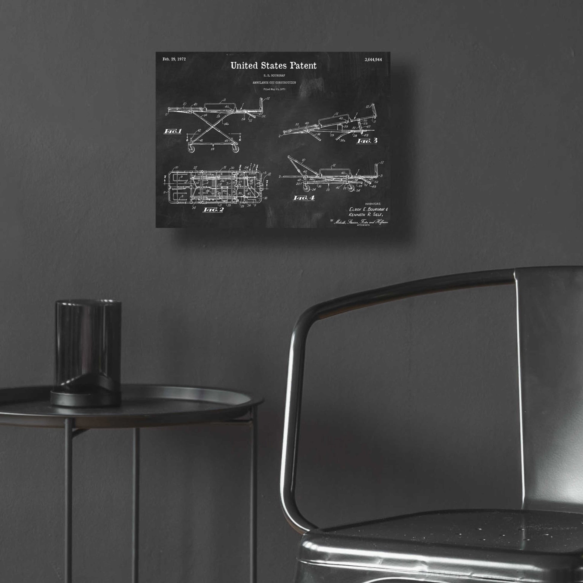 Epic Art 'EMT Stretcher Blueprint Patent Chalkboard,' Acrylic Glass Wall Art,16x12