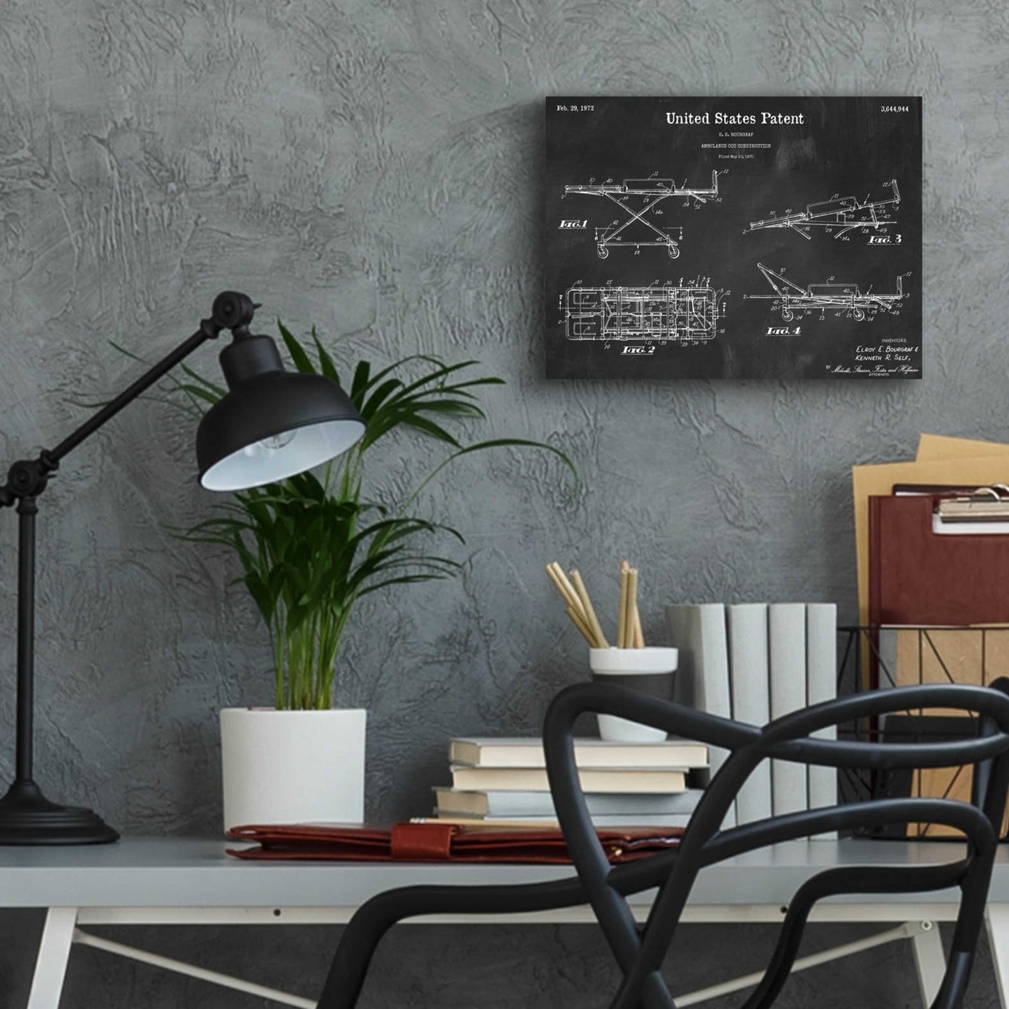 Epic Art 'EMT Stretcher Blueprint Patent Chalkboard,' Acrylic Glass Wall Art,16x12