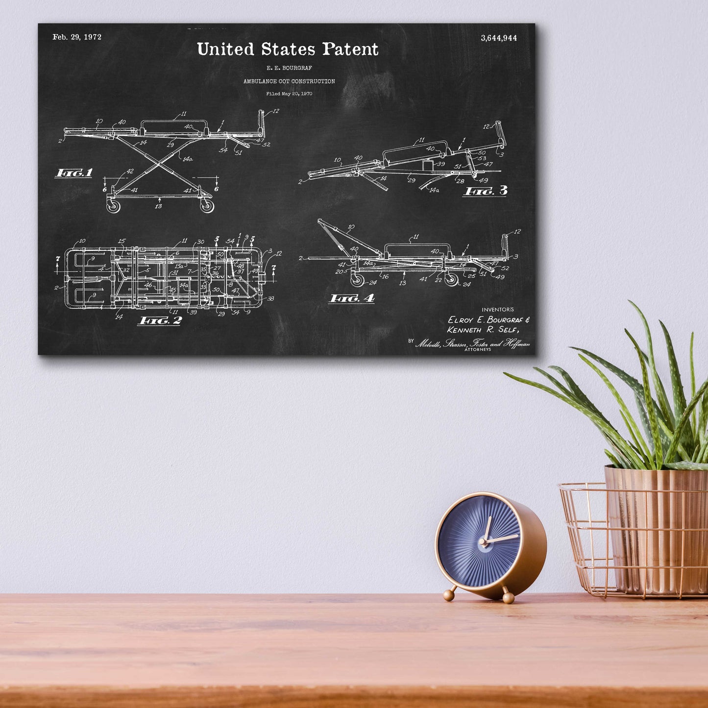 Epic Art 'EMT Stretcher Blueprint Patent Chalkboard,' Acrylic Glass Wall Art,16x12