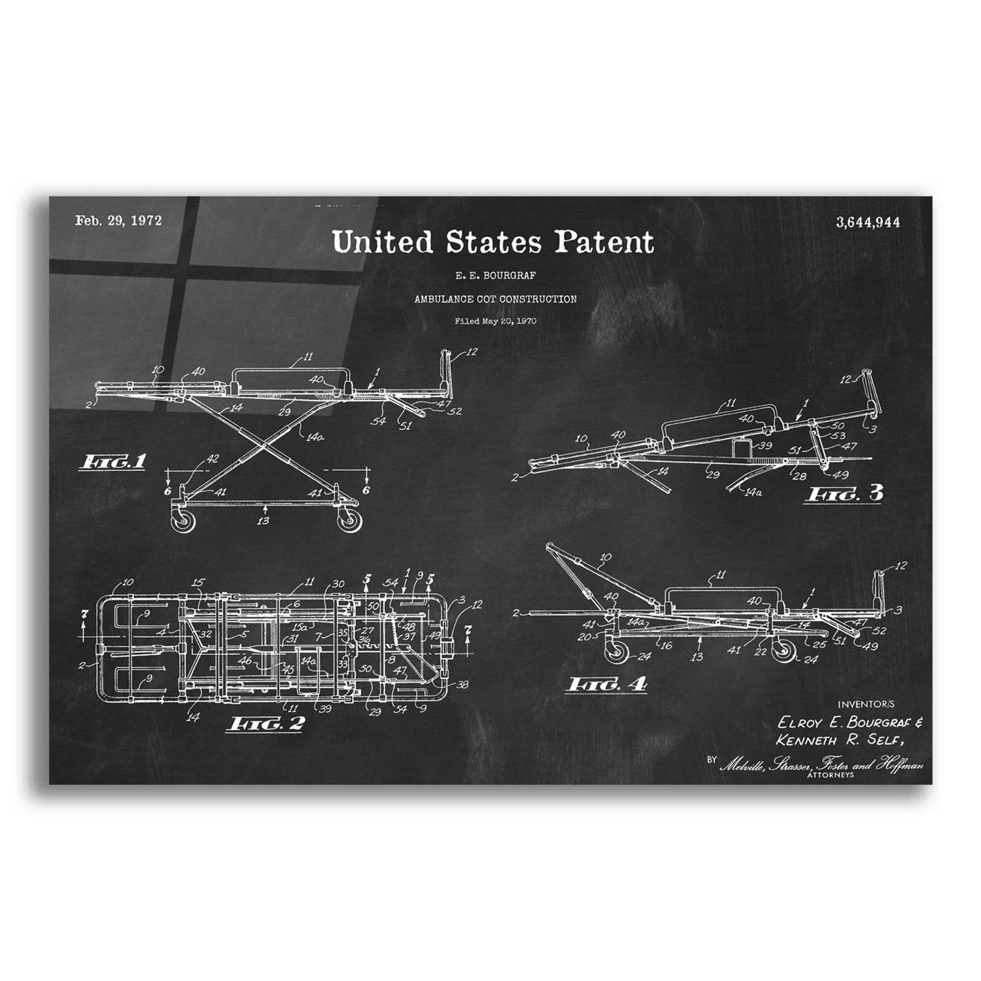 Epic Art 'EMT Stretcher Blueprint Patent Chalkboard,' Acrylic Glass Wall Art,16x12