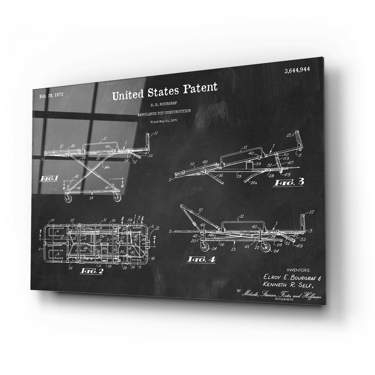 Epic Art 'EMT Stretcher Blueprint Patent Chalkboard,' Acrylic Glass Wall Art,24x16