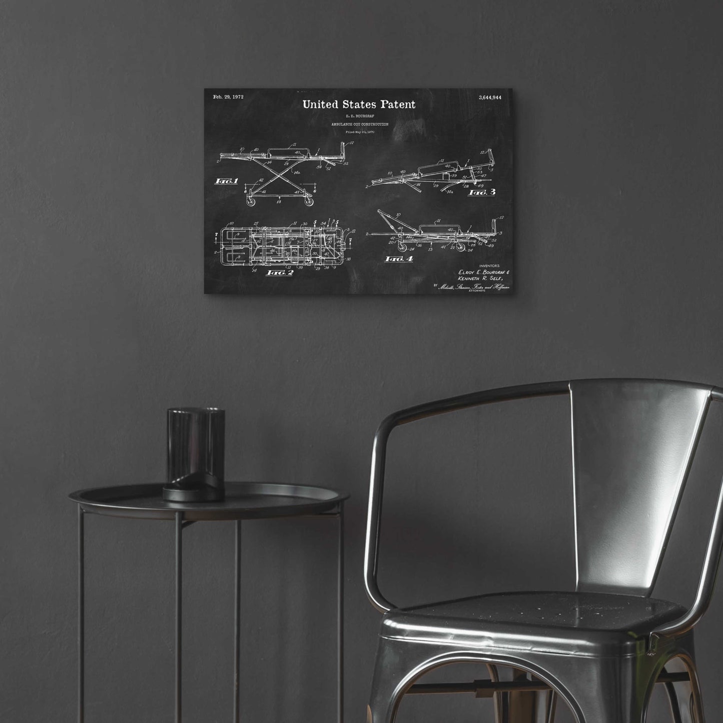 Epic Art 'EMT Stretcher Blueprint Patent Chalkboard,' Acrylic Glass Wall Art,24x16