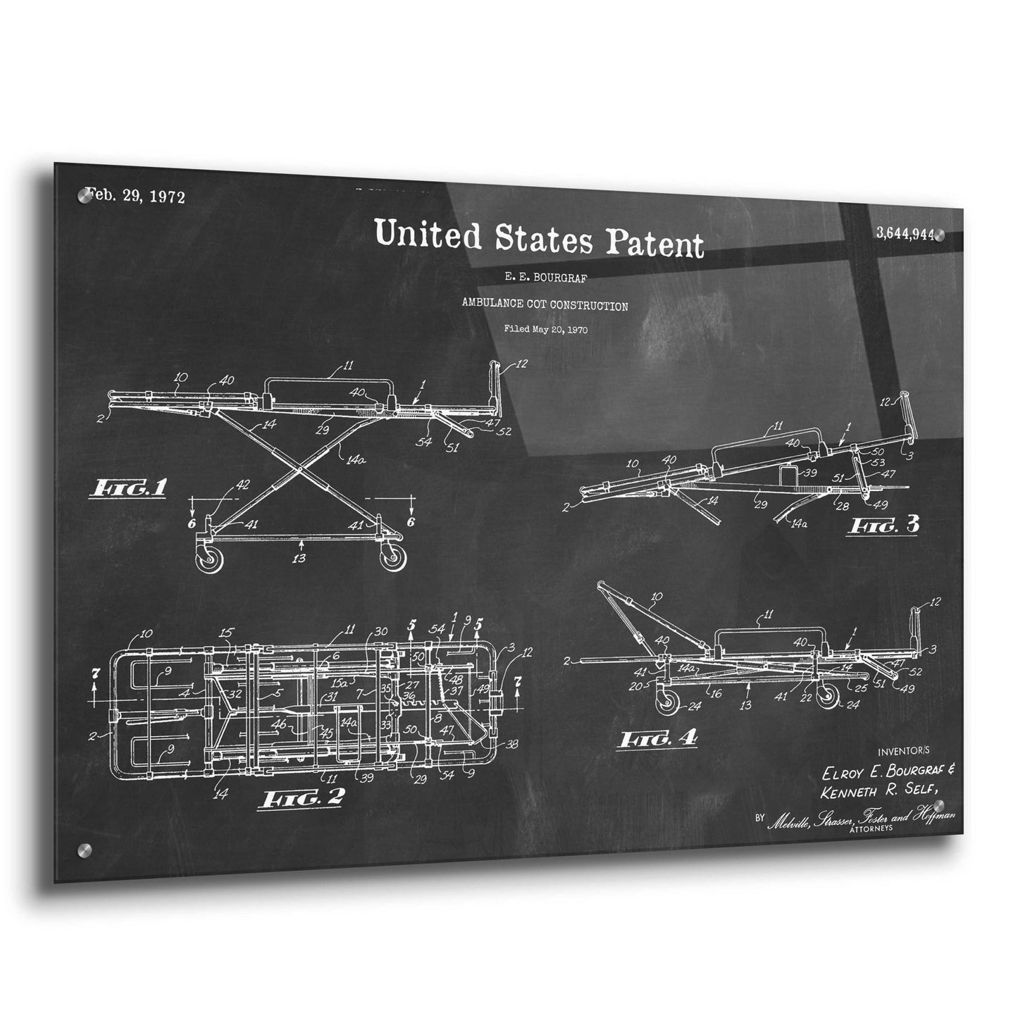 Epic Art 'EMT Stretcher Blueprint Patent Chalkboard,' Acrylic Glass Wall Art,36x24