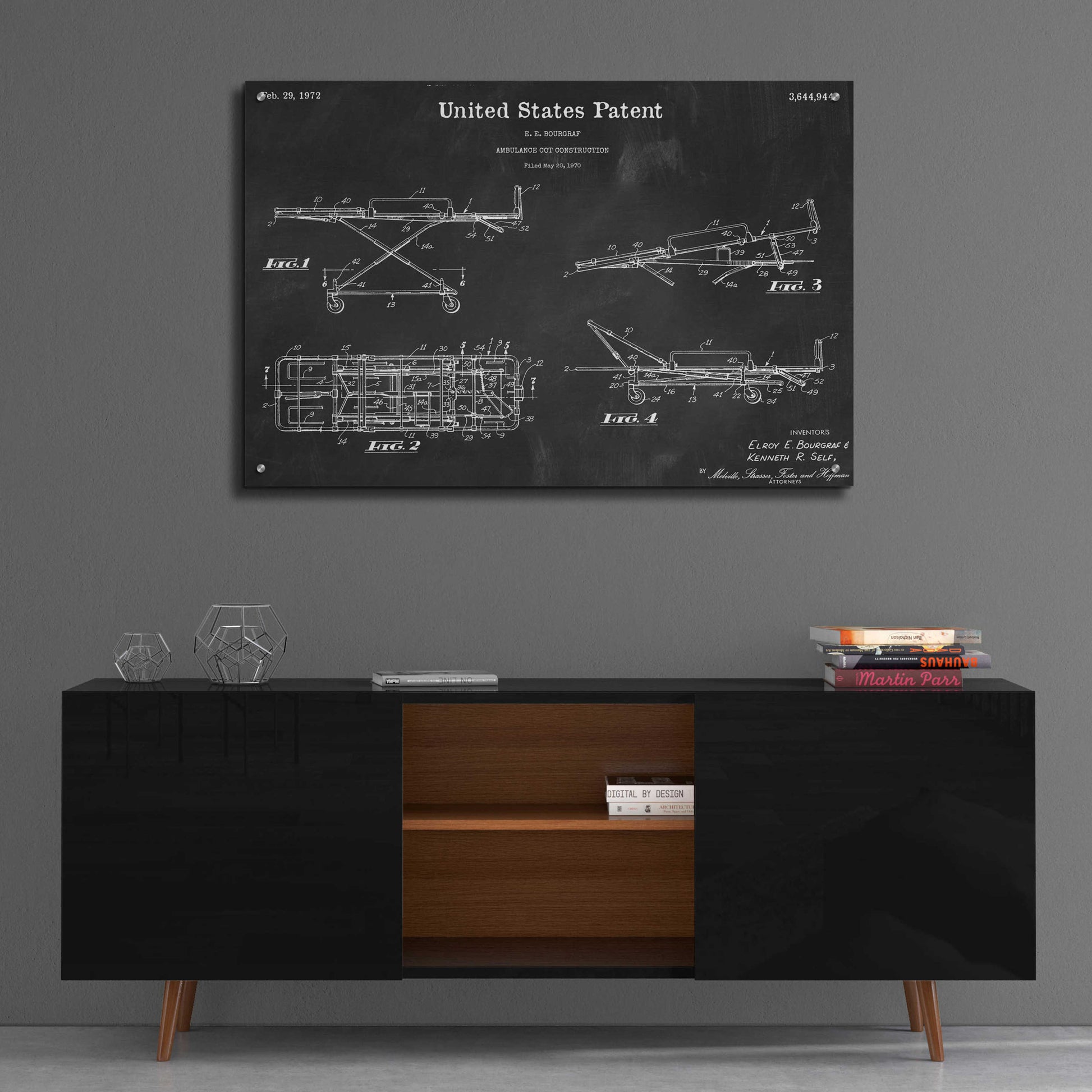 Epic Art 'EMT Stretcher Blueprint Patent Chalkboard,' Acrylic Glass Wall Art,36x24