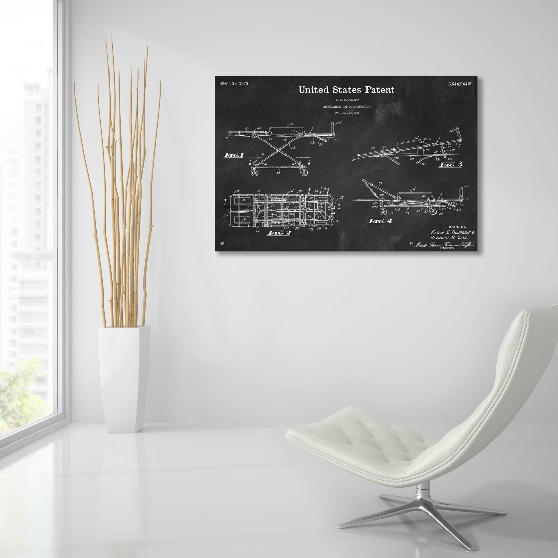 Epic Art 'EMT Stretcher Blueprint Patent Chalkboard,' Acrylic Glass Wall Art,36x24