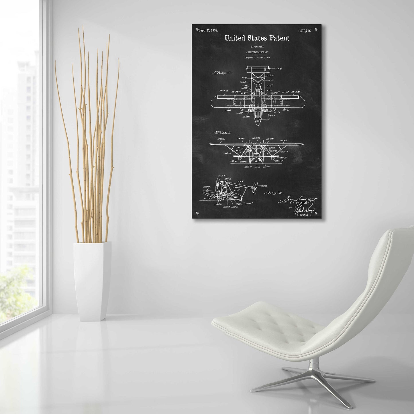 Epic Art 'Amphibian Aircraft Blueprint Patent Chalkboard,' Acrylic Glass Wall Art,24x36