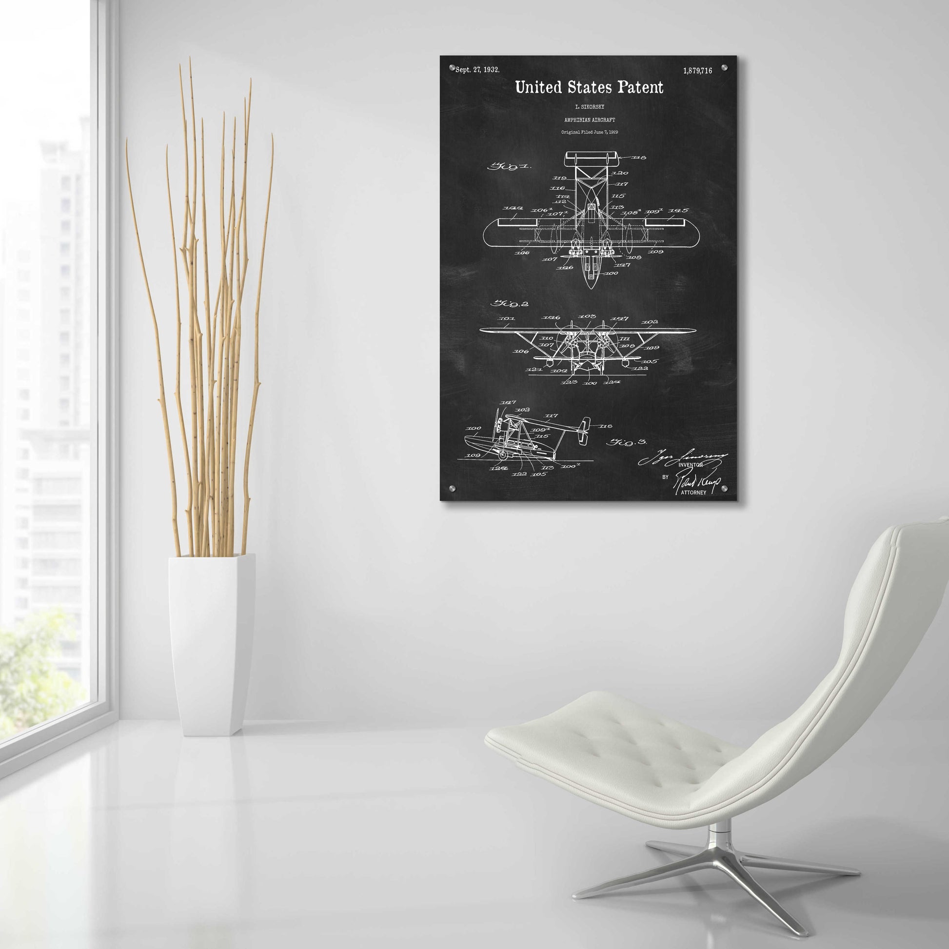 Epic Art 'Amphibian Aircraft Blueprint Patent Chalkboard,' Acrylic Glass Wall Art,24x36