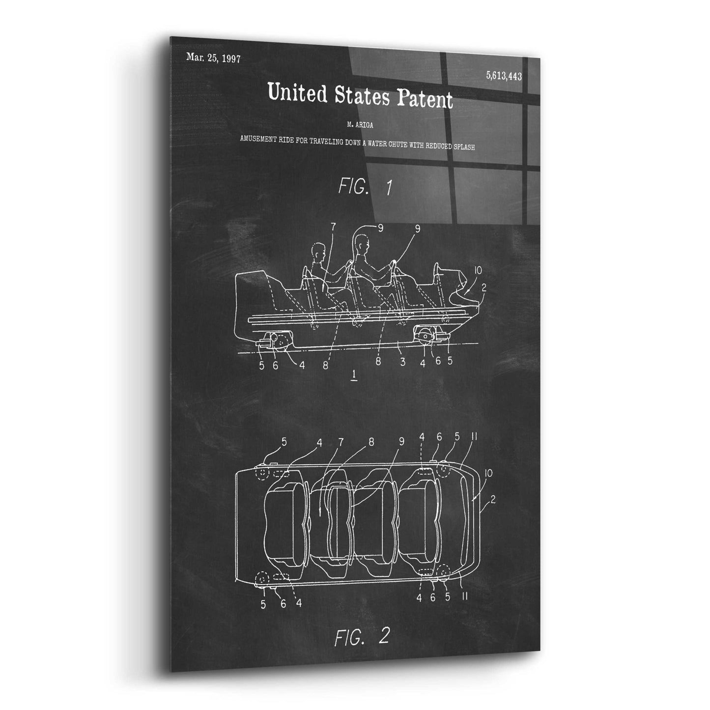 Epic Art 'Water Coaster Ride Blueprint Patent Chalkboard,' Acrylic Glass Wall Art,12x16