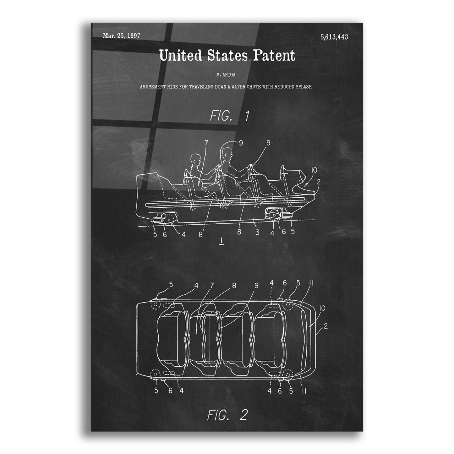 Epic Art 'Water Coaster Ride Blueprint Patent Chalkboard,' Acrylic Glass Wall Art,12x16x1.1x0,18x26x1.1x0,26x34x1.74x0,40x54x1.74x0