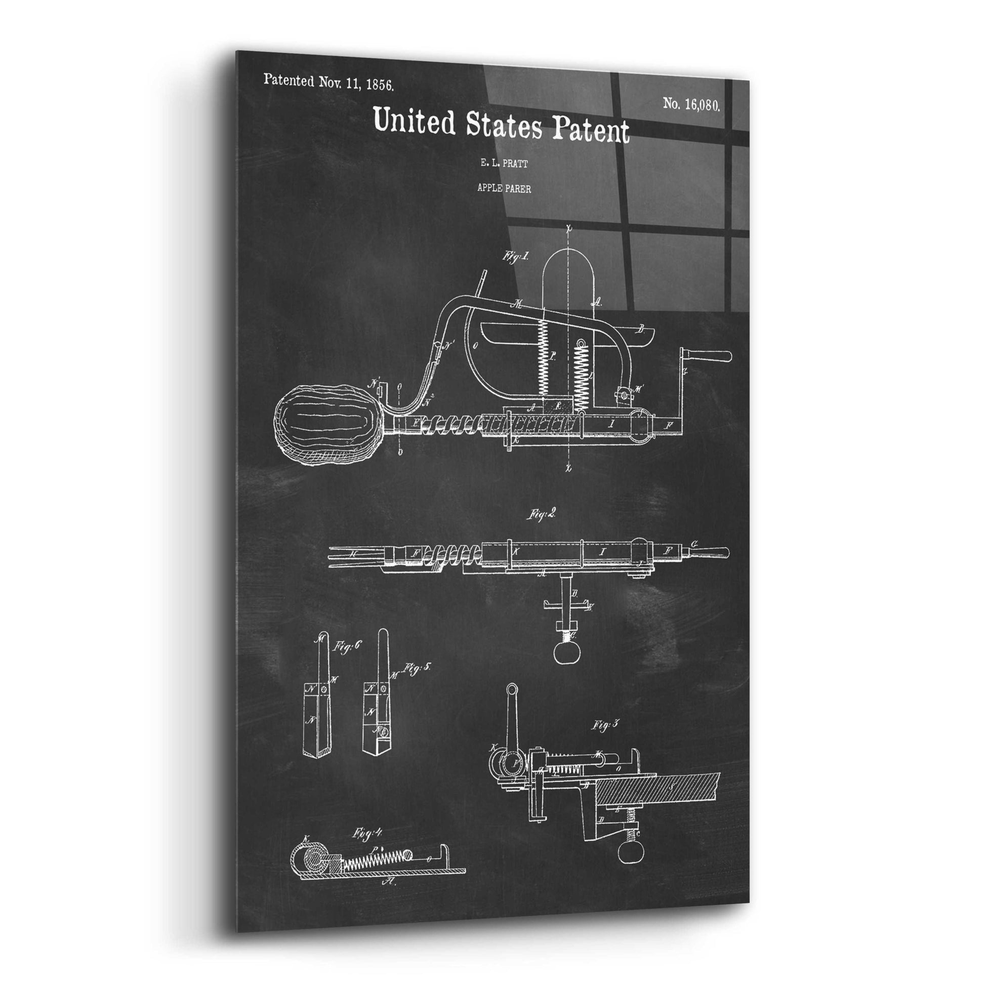 Epic Art 'Apple Parer Blueprint Patent Chalkboard,' Acrylic Glass Wall Art,12x16