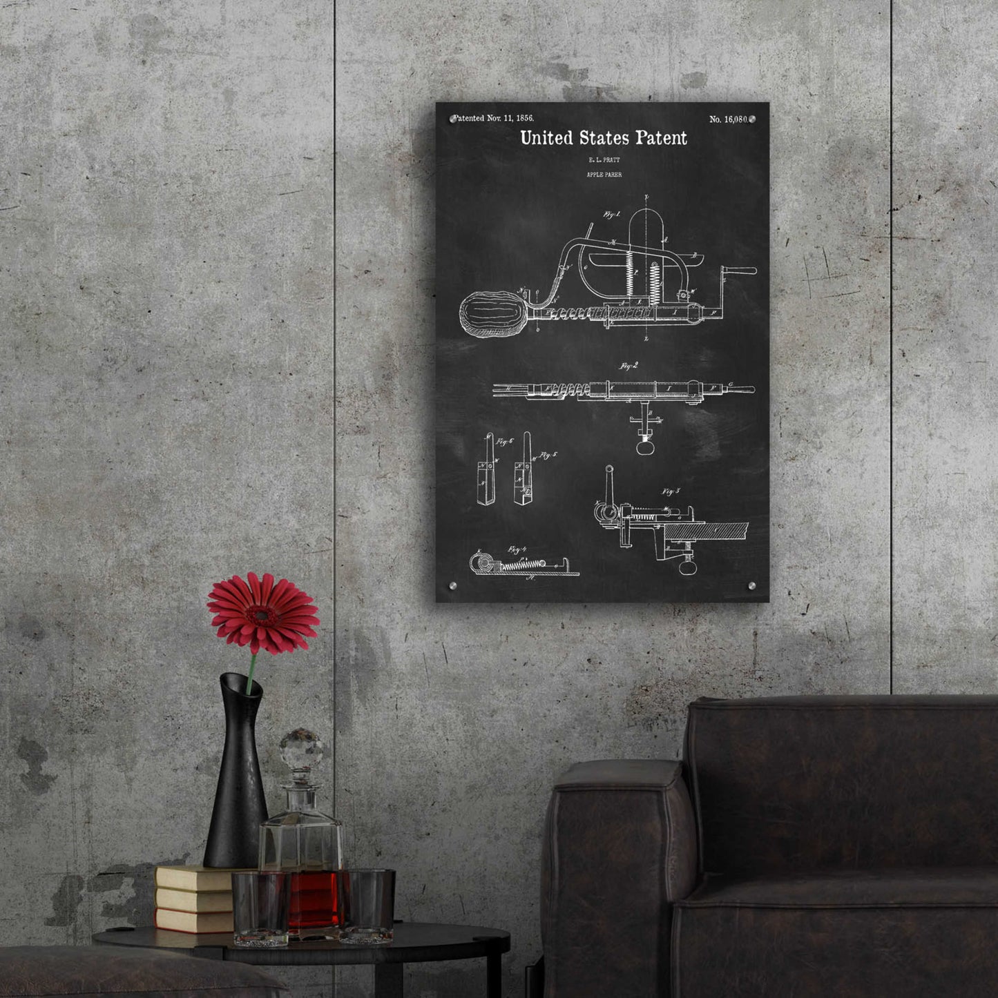 Epic Art 'Apple Parer Blueprint Patent Chalkboard,' Acrylic Glass Wall Art,24x36