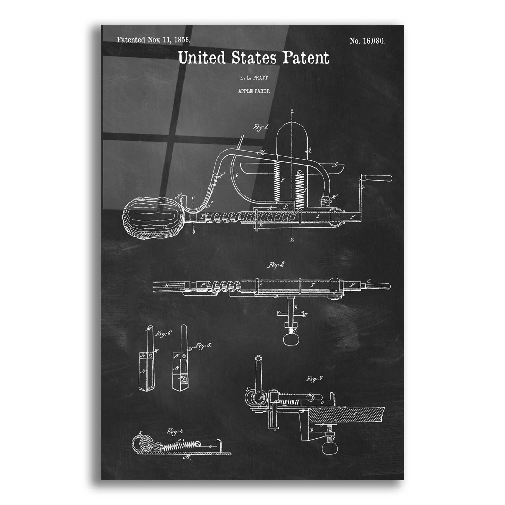 Epic Art 'Apple Parer Blueprint Patent Chalkboard,' Acrylic Glass Wall Art,12x16x1.1x0,18x26x1.1x0,26x34x1.74x0,40x54x1.74x0