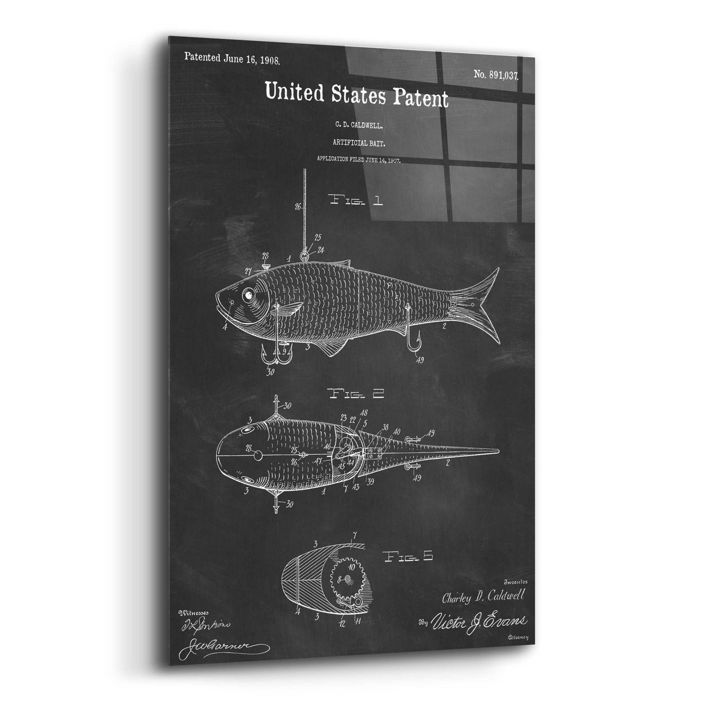 Epic Art 'Fish Bait Blueprint Patent Chalkboard,' Acrylic Glass Wall Art,16x24