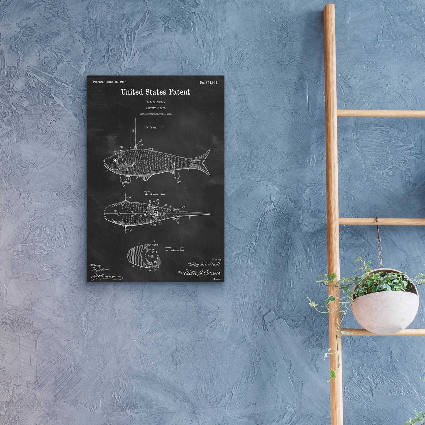 Epic Art 'Fish Bait Blueprint Patent Chalkboard,' Acrylic Glass Wall Art,16x24
